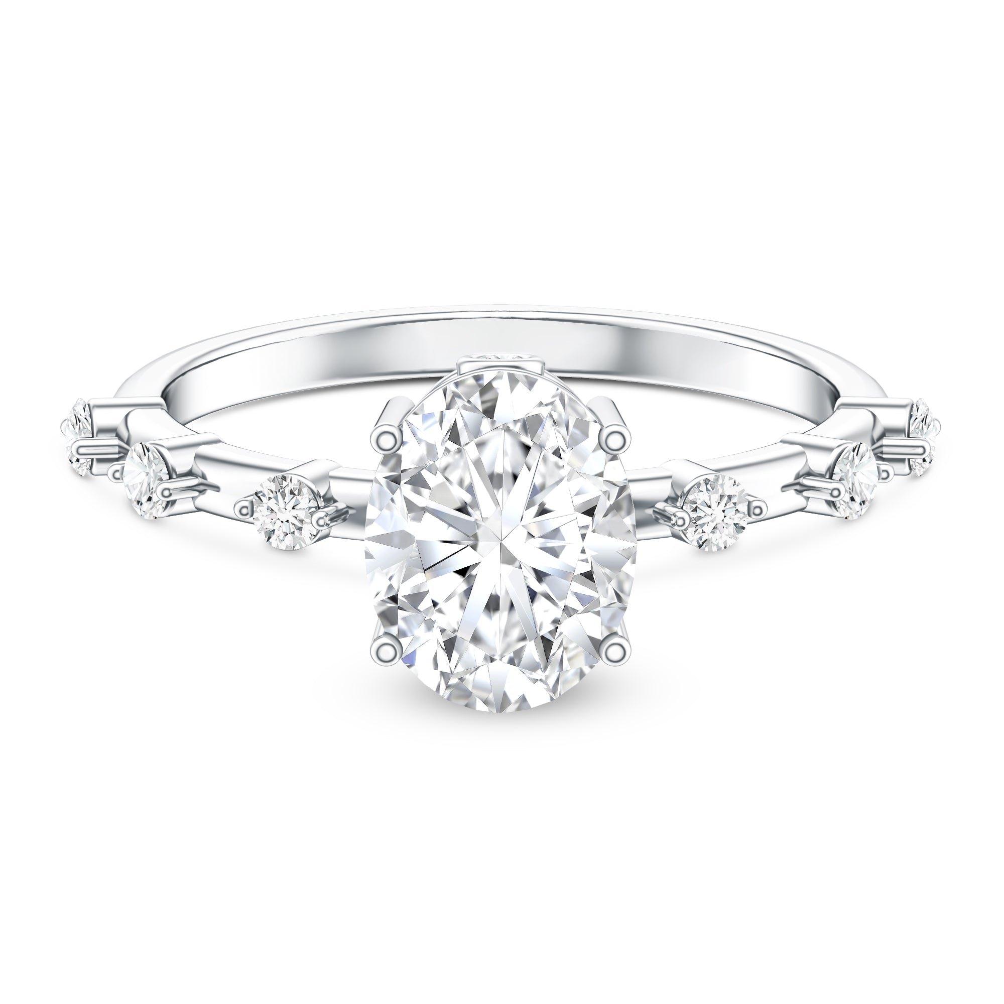 IGI Certified 2 Carat Lab Grown Diamond Oval Engagement Ring with Spaced Accent Lab - ( EF-VS ) - Rosec Jewels