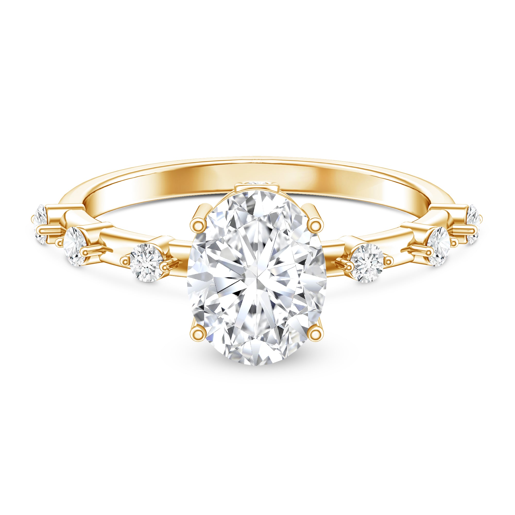 IGI Certified 2 Carat Lab Grown Diamond Oval Engagement Ring with Spaced Accent Lab - ( EF-VS ) - Rosec Jewels