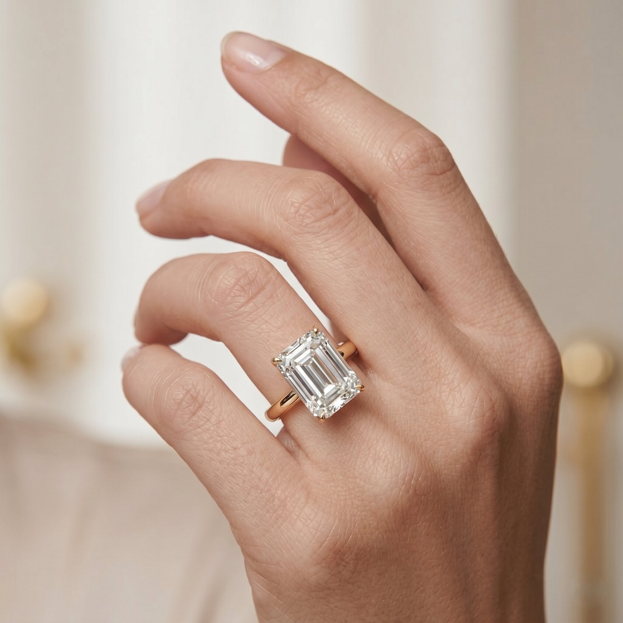 IGI Certified Emerald Cut Lab Grown Diamond 3 Carat Engagement Ring Lab - ( EF-VS ) - Rosec Jewels