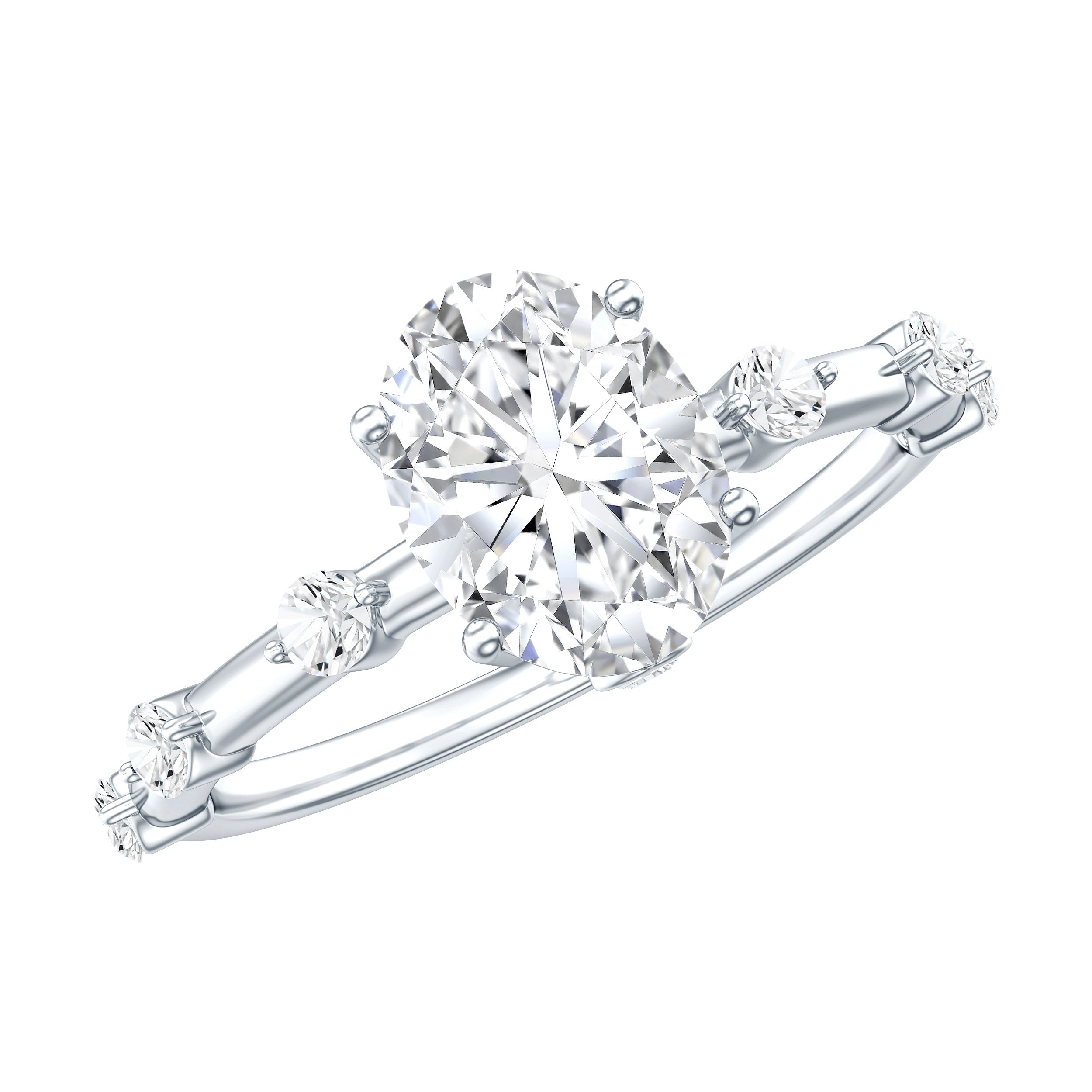 IGI Certified 1.2 Carat Oval Lab Grown Diamond Engagement Ring with Spaced Accent Lab - ( EF-VS ) - Rosec Jewels