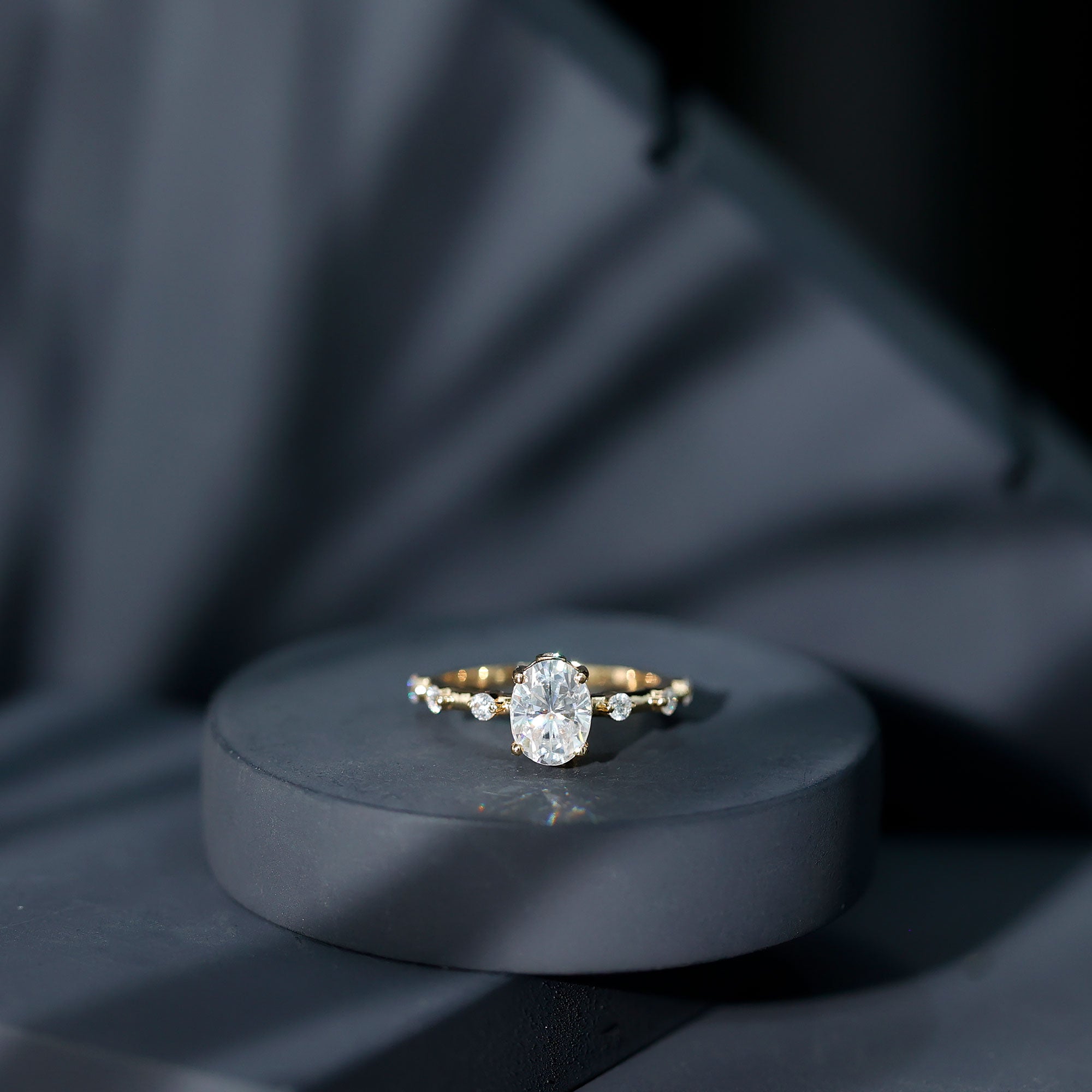 IGI Certified 1.2 Carat Oval Lab Grown Diamond Engagement Ring with Spaced Accent Lab - ( EF-VS ) - Rosec Jewels