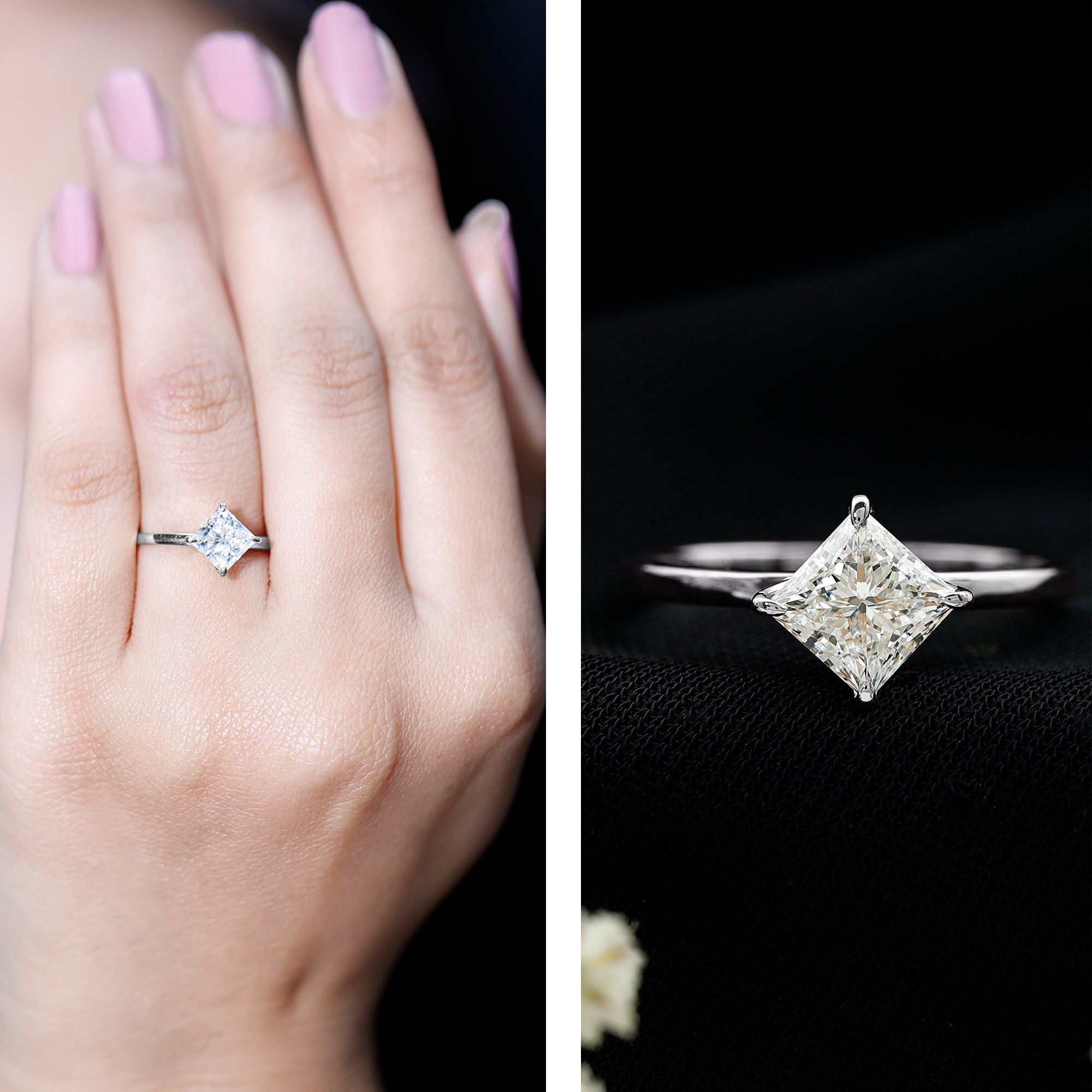 1 Carat Lab Created Diamond Princess Cut Engagement Ring IGI Certified Lab - ( EF-VS ) - Rosec Jewels