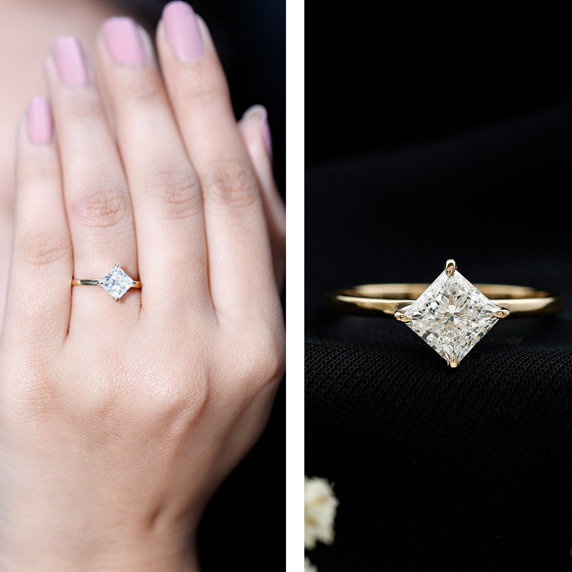1 Carat Lab Created Diamond Princess Cut Engagement Ring IGI Certified Lab - ( EF-VS ) - Rosec Jewels