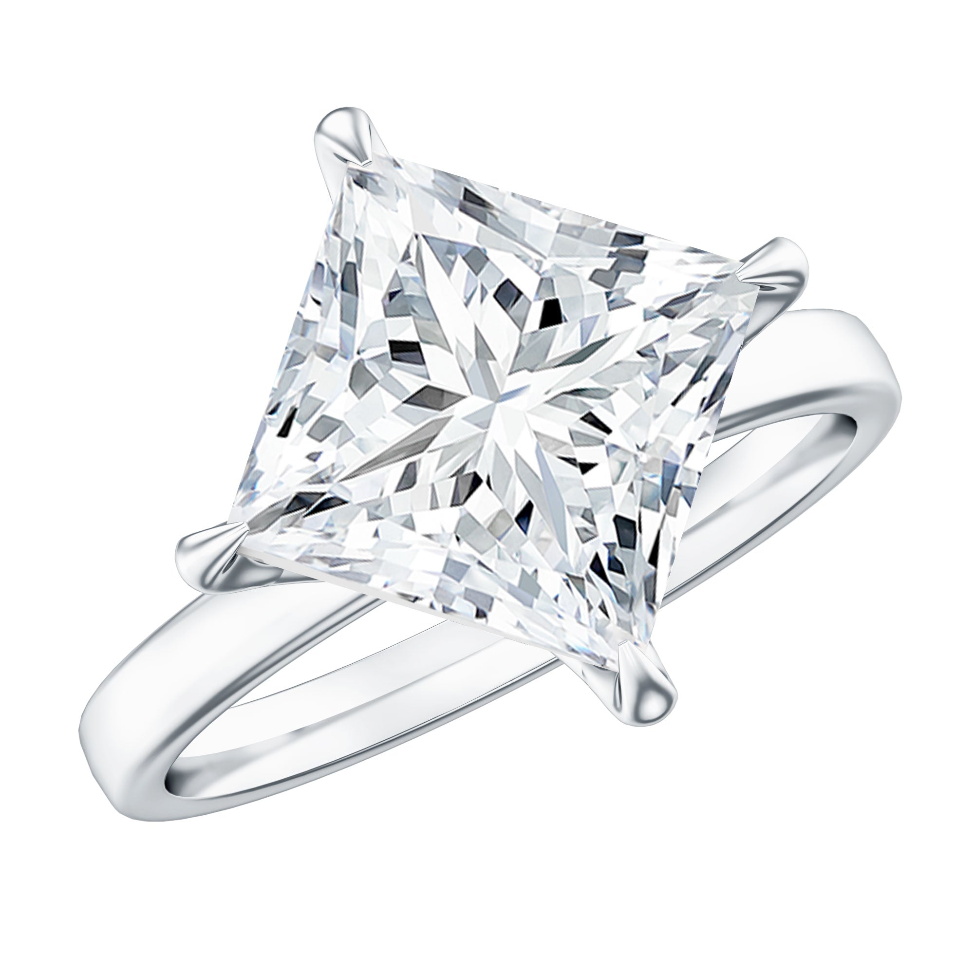 Solitaire 5 Carat Princess Cut Lab Grown Diamond Huge Engagement Ring with IGI Certificate Lab - ( E-VS1 ) - Rosec Jewels