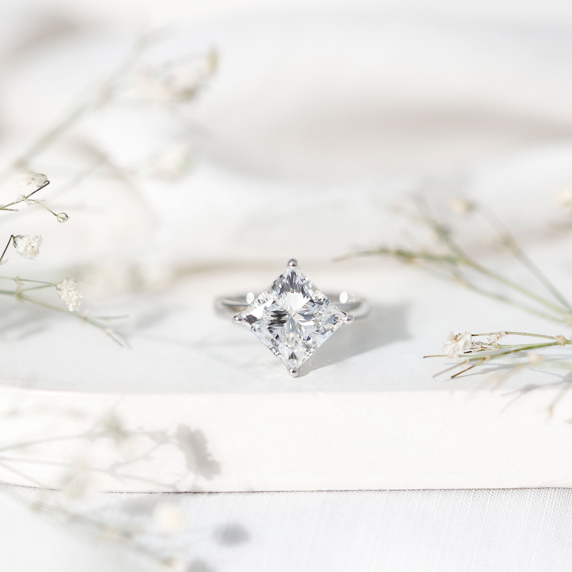Solitaire 5 Carat Princess Cut Lab Grown Diamond Huge Engagement Ring with IGI Certificate Lab - ( E-VS1 ) - Rosec Jewels