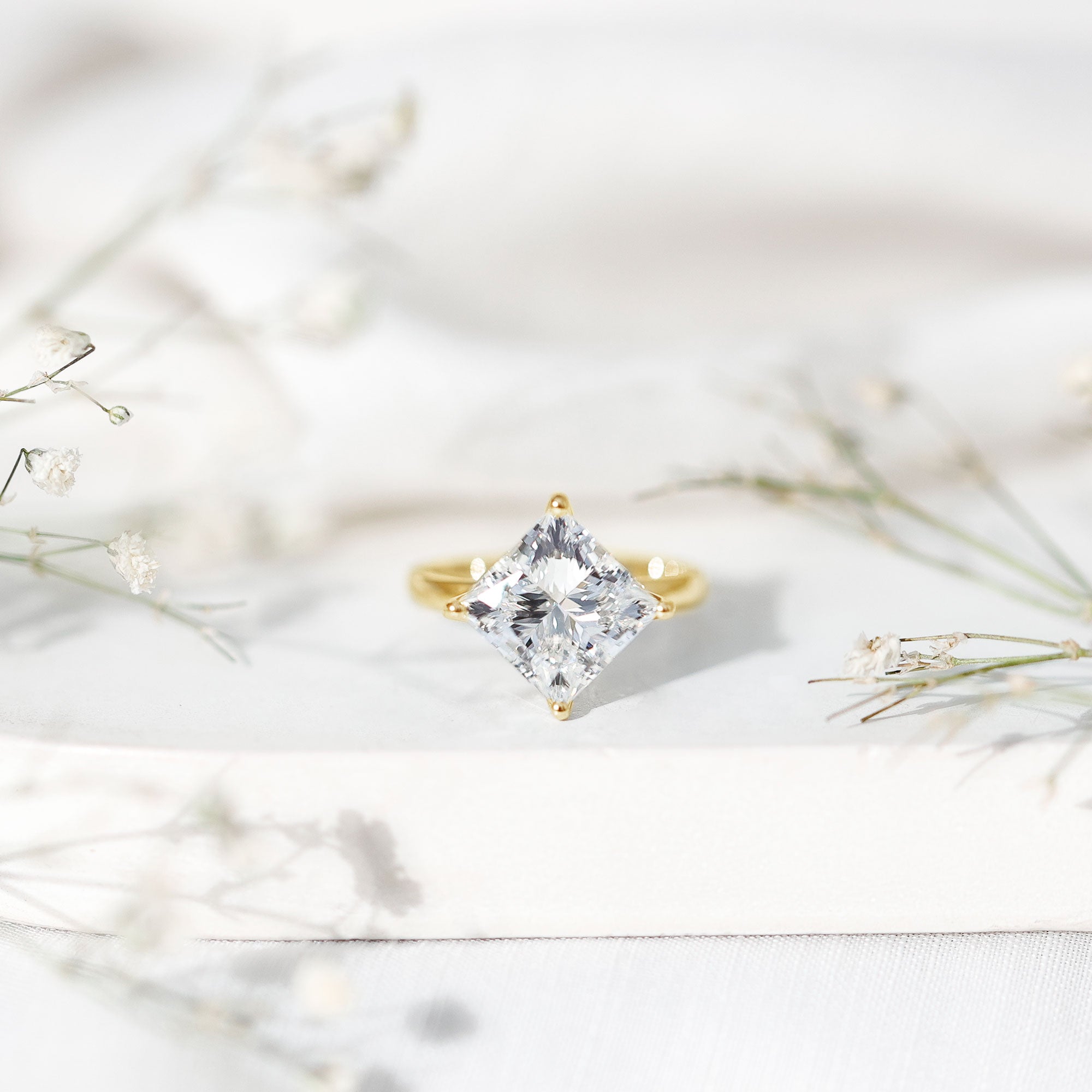 Solitaire 5 Carat Princess Cut Lab Grown Diamond Huge Engagement Ring with IGI Certificate Lab - ( E-VS1 ) - Rosec Jewels