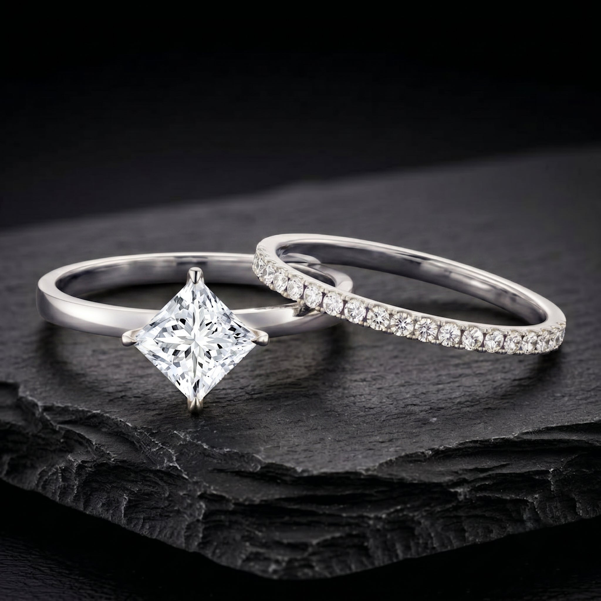 IGI Certified 1 Carat Lab Grown Diamond Princess Cut Bridal Ring Set Lab - ( EF-VS ) - Rosec Jewels