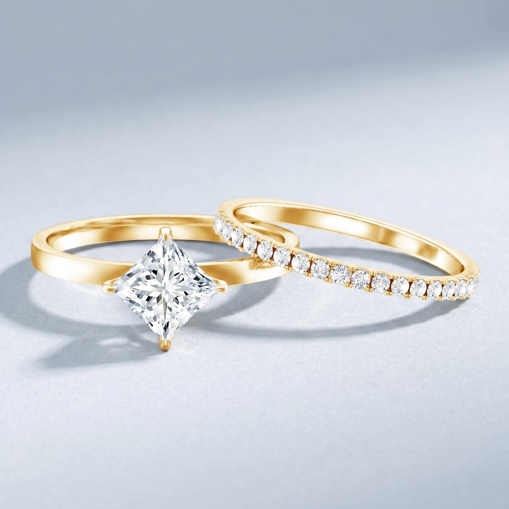 IGI Certified 1 Carat Lab Grown Diamond Princess Cut Bridal Ring Set Lab - ( EF-VS ) - Rosec Jewels