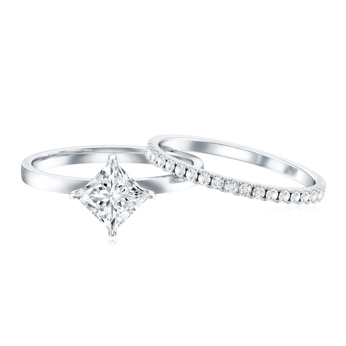 Rosec Jewels-IGI Certified 2 Carat Lab Grown Diamond Princess Cut Wedding Ring Set