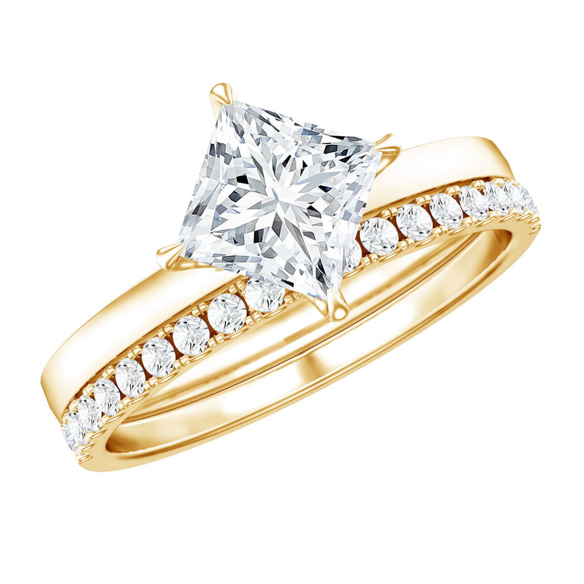 Rosec Jewels-IGI Certified 2 Carat Lab Grown Diamond Princess Cut Wedding Ring Set