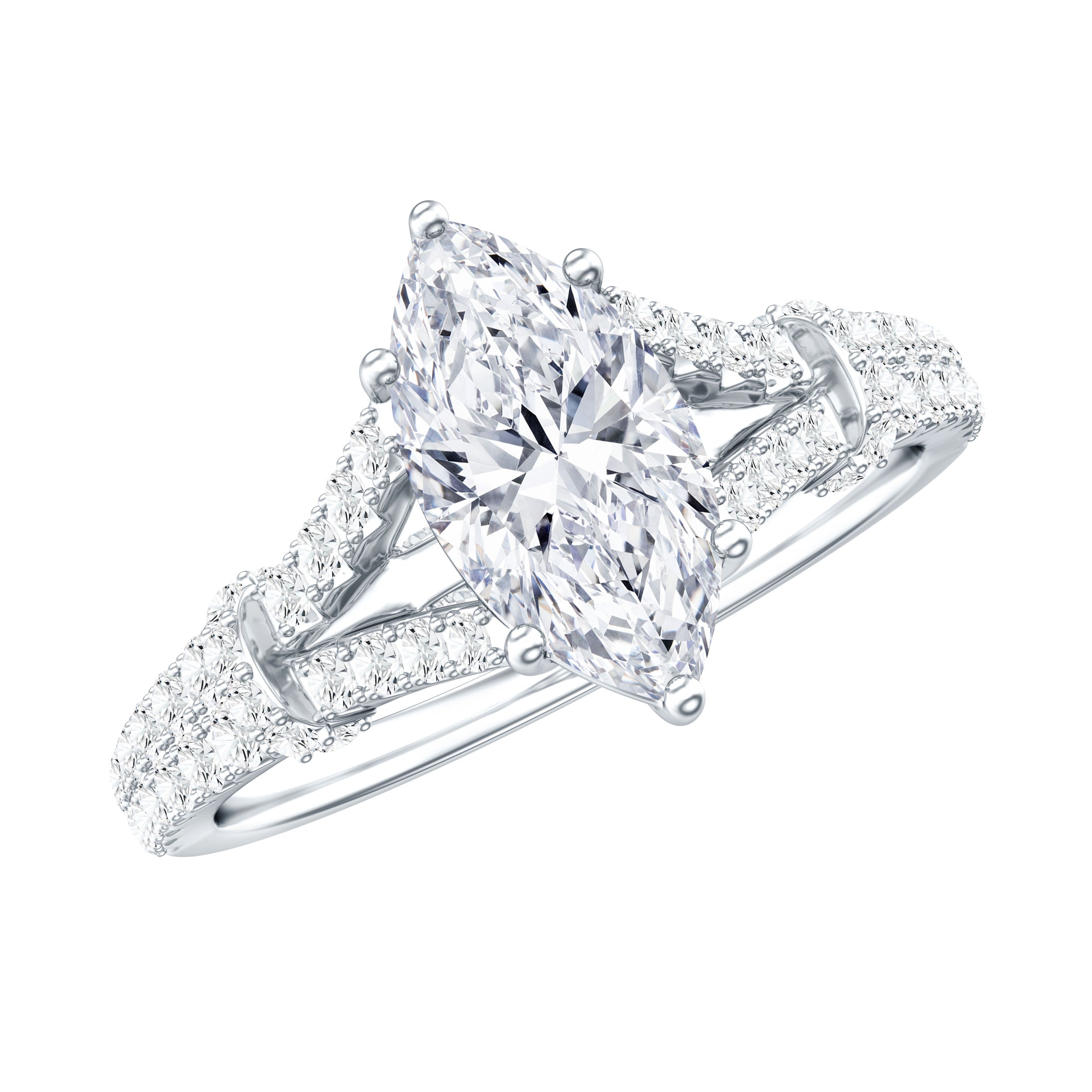 1 Carat Marquise Cut Lab Grown Diamond Split Shank Engagement Ring with IGI Certificate Lab - ( E-VS1 ) - Rosec Jewels