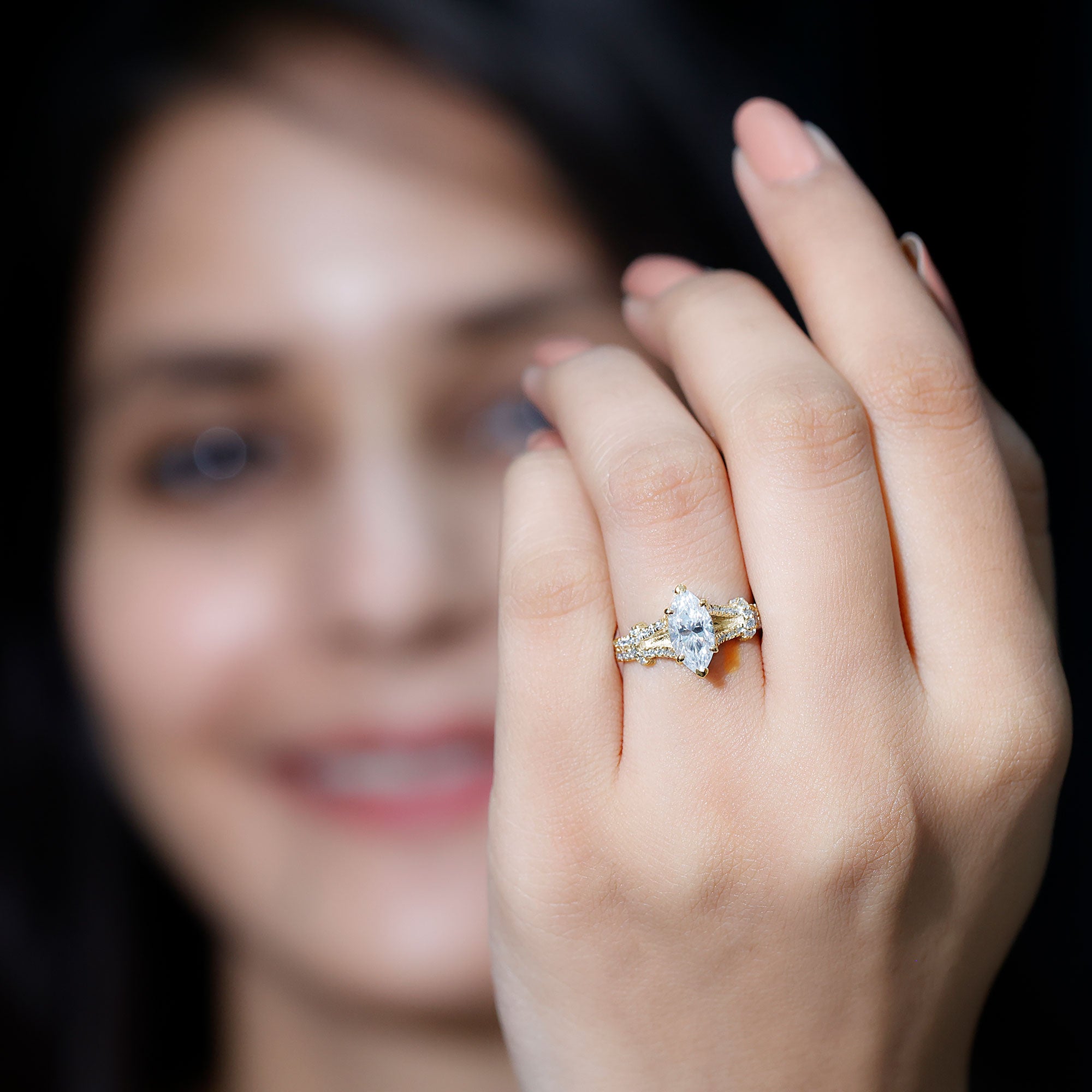 1 Carat Marquise Cut Lab Grown Diamond Split Shank Engagement Ring with IGI Certificate Lab - ( E-VS1 ) - Rosec Jewels