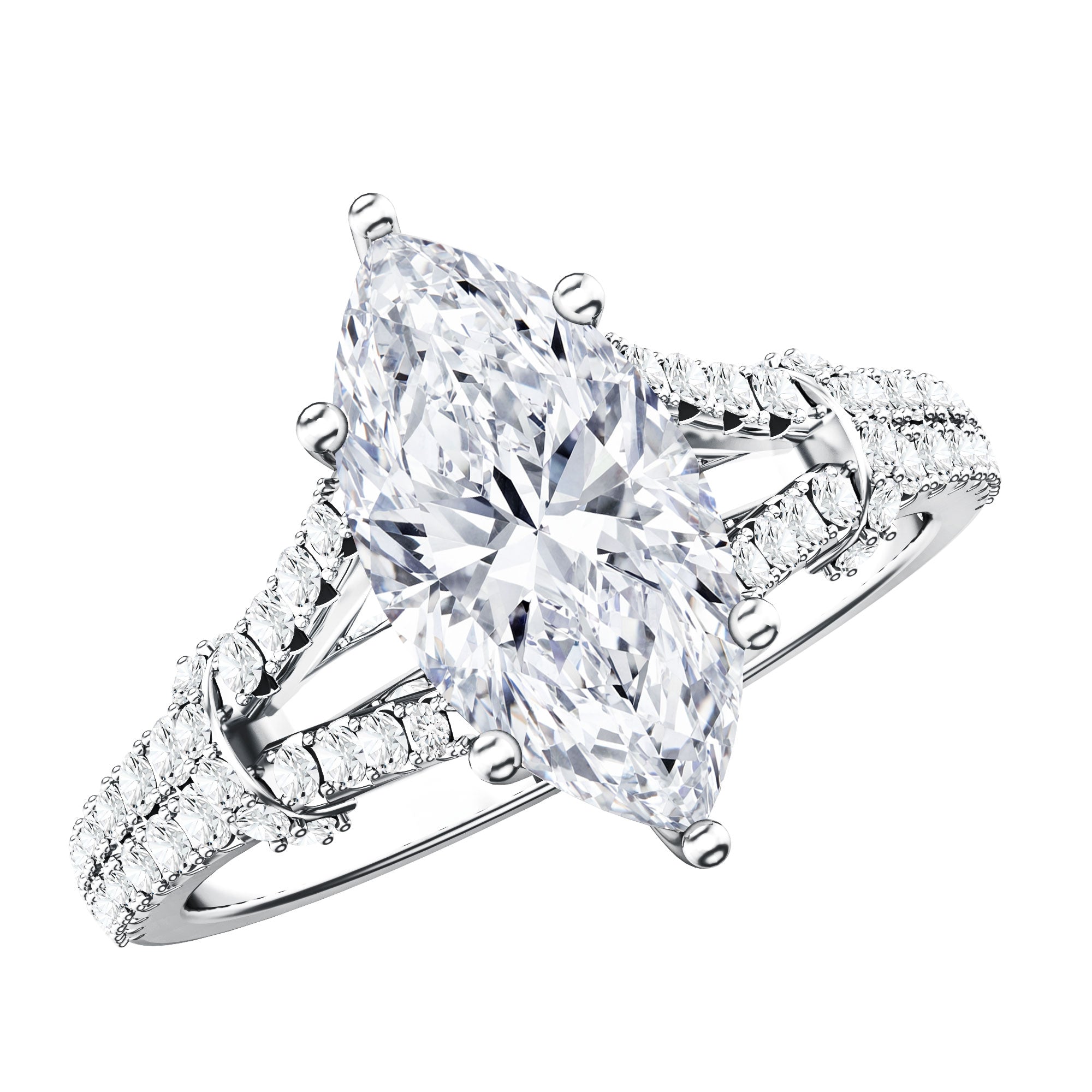 Rosec Jewels-IGI Certified 2 Carat Lab Grown Marquise Diamond Engagement Ring with Split Shank