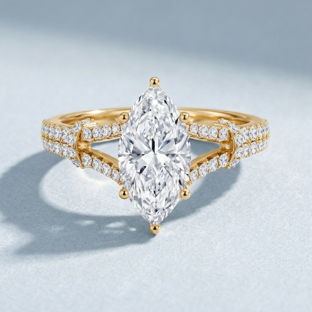 IGI Certified 2 Carat Marquise Lab Grown Diamond Split Shank Engagement Ring Lab - ( E-VS1 ) - Rosec Jewels