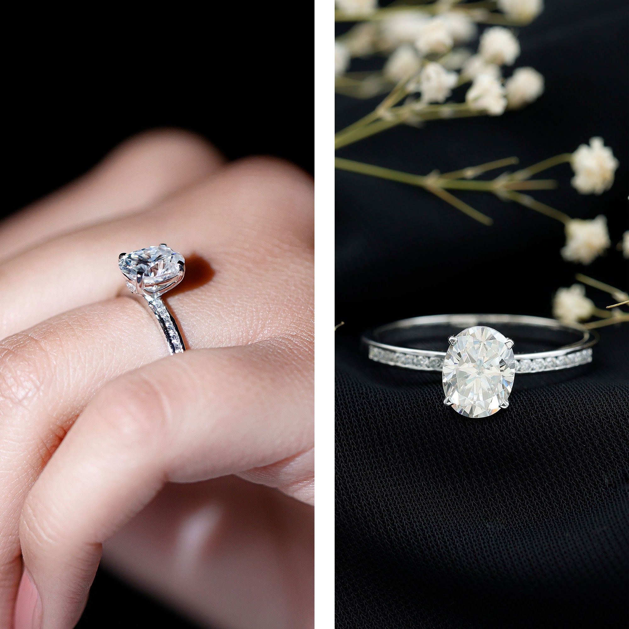 IGI Certified 2 Carat Lab Grown Diamond Oval Engagement Ring With Side Stones Lab - ( E-VS1 ) - Rosec Jewels