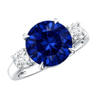 Brilliant Cut 4.5 Carat Lab Grown Blue Sapphire and Diamond Statement Engagement Ring AAAA - Rosec Jewels