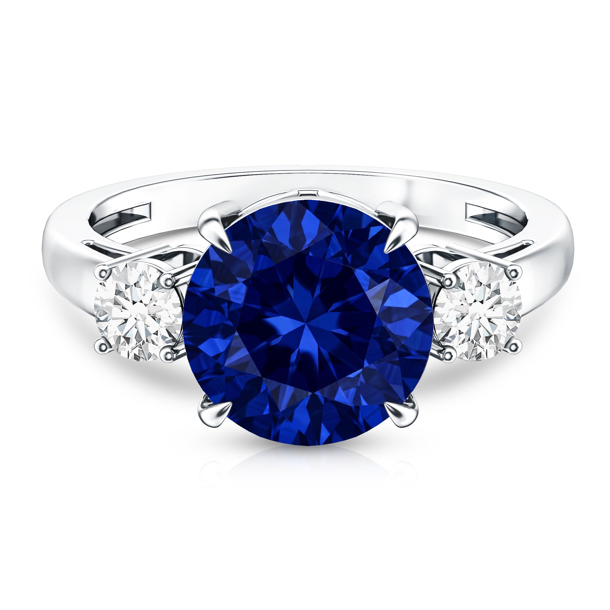Brilliant Cut 4.5 Carat Lab Grown Blue Sapphire and Diamond Statement Engagement Ring AAAA - Rosec Jewels
