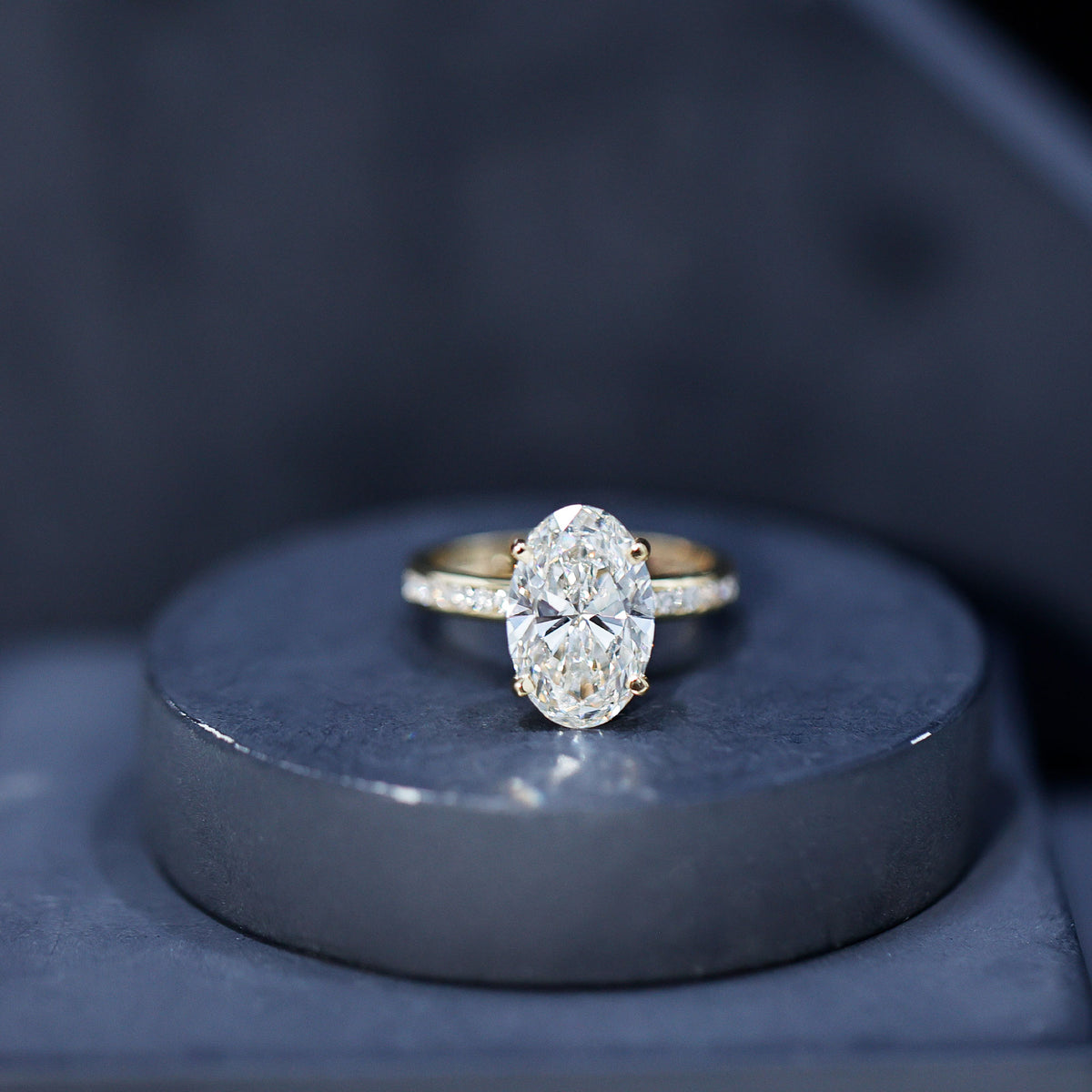 4 Carat Oval Shaped Lab Grown Diamond Huge Engagement Ring with IGI Certificate Lab - ( E-VS1 ) - Rosec Jewels