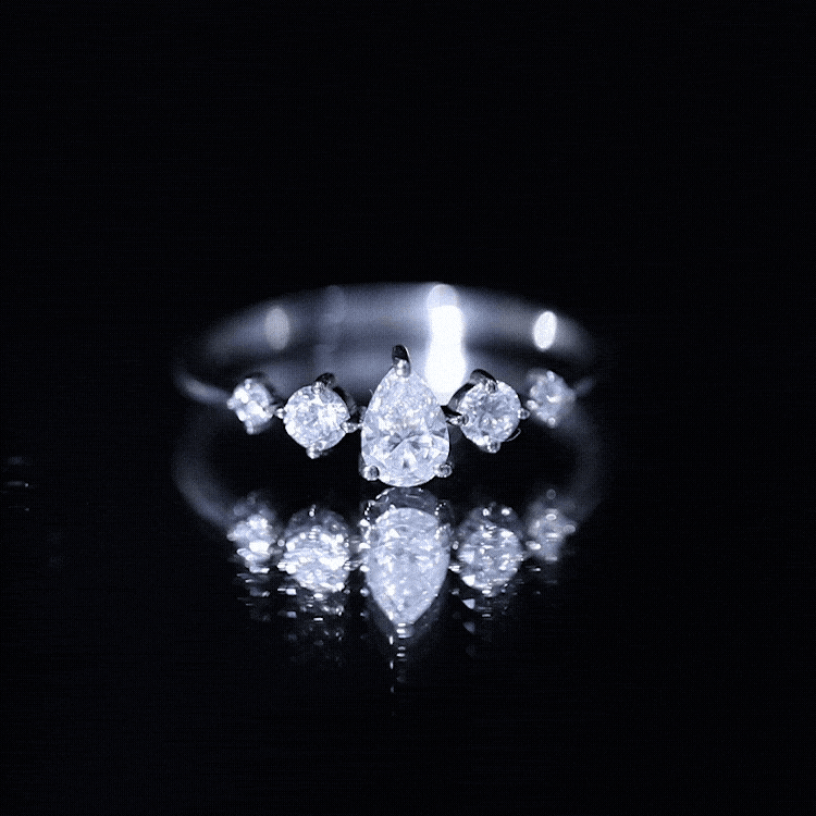 Graduated Style Pear and Round Lab Grown Diamond Engagement Ring Lab - ( EF-VS ) - Rosec Jewels