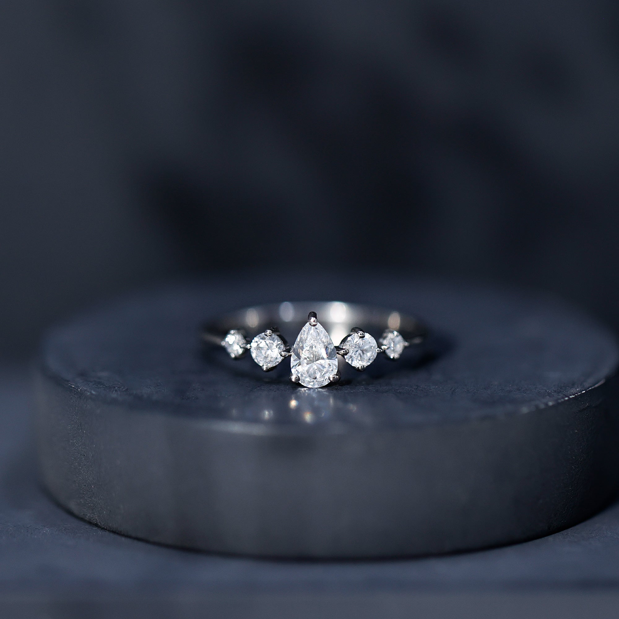 Graduated Style Pear and Round Lab Grown Diamond Engagement Ring Lab - ( EF-VS ) - Rosec Jewels