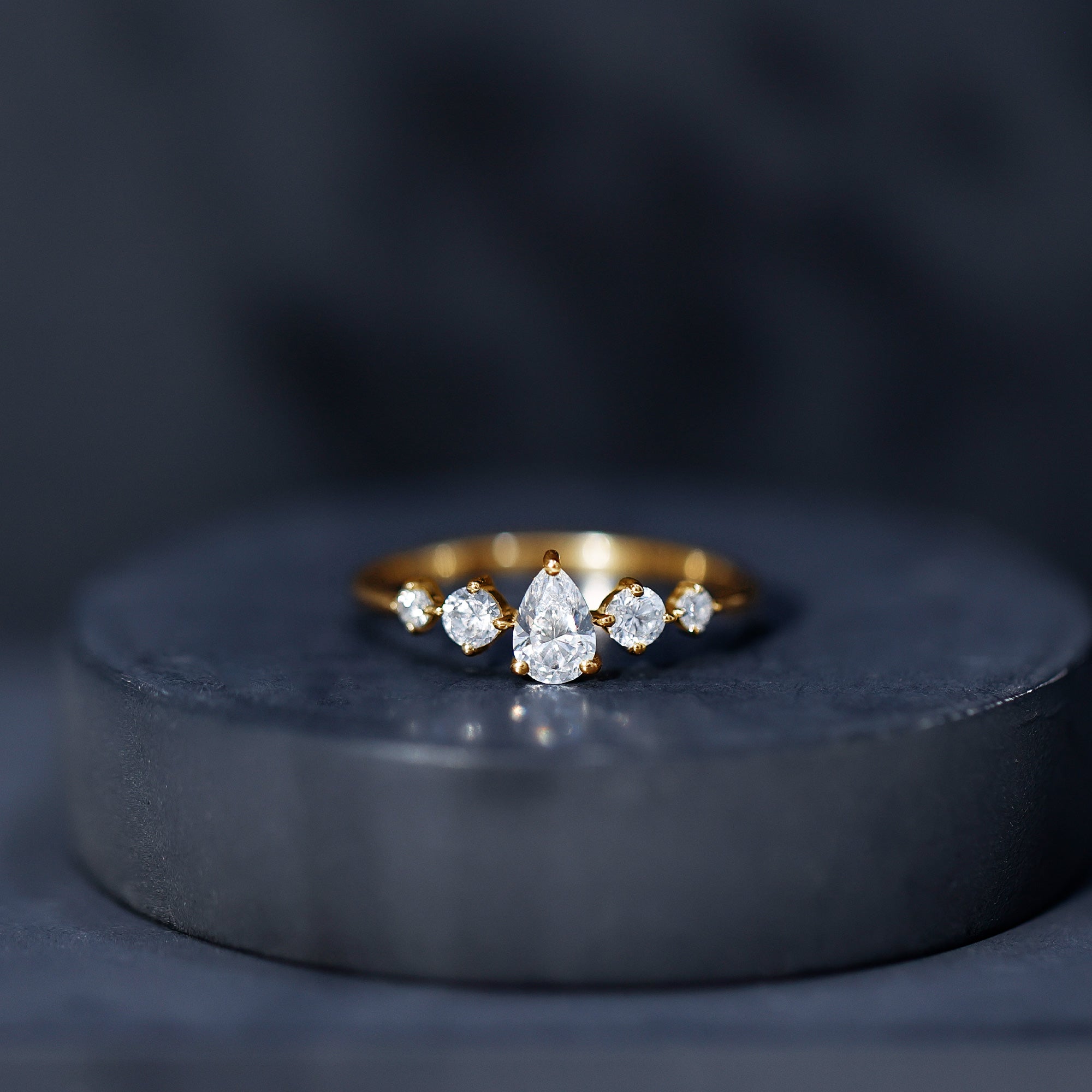 Graduated Style Pear and Round Lab Grown Diamond Engagement Ring Lab - ( EF-VS ) - Rosec Jewels