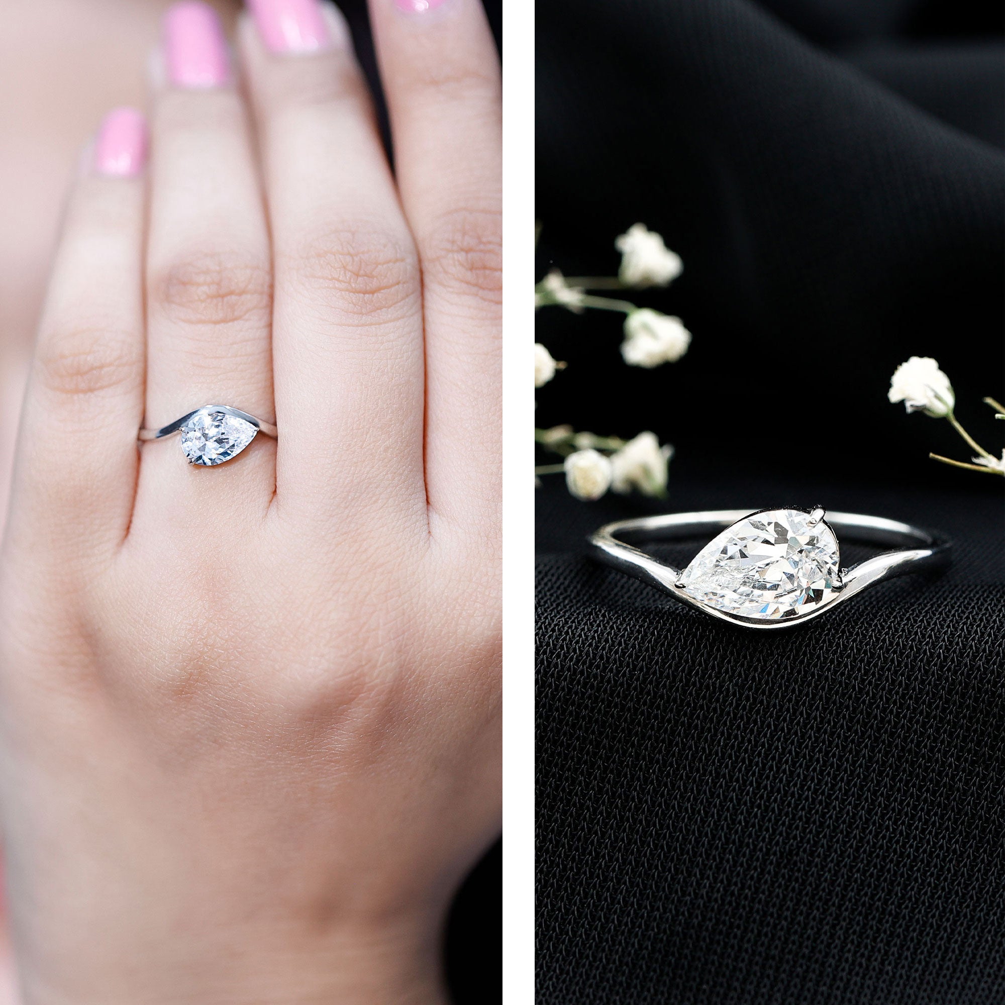 Rosec Jewels-1.3 Carat Pear Shaped Lab Grown Diamond Solitaire Engagement Ring