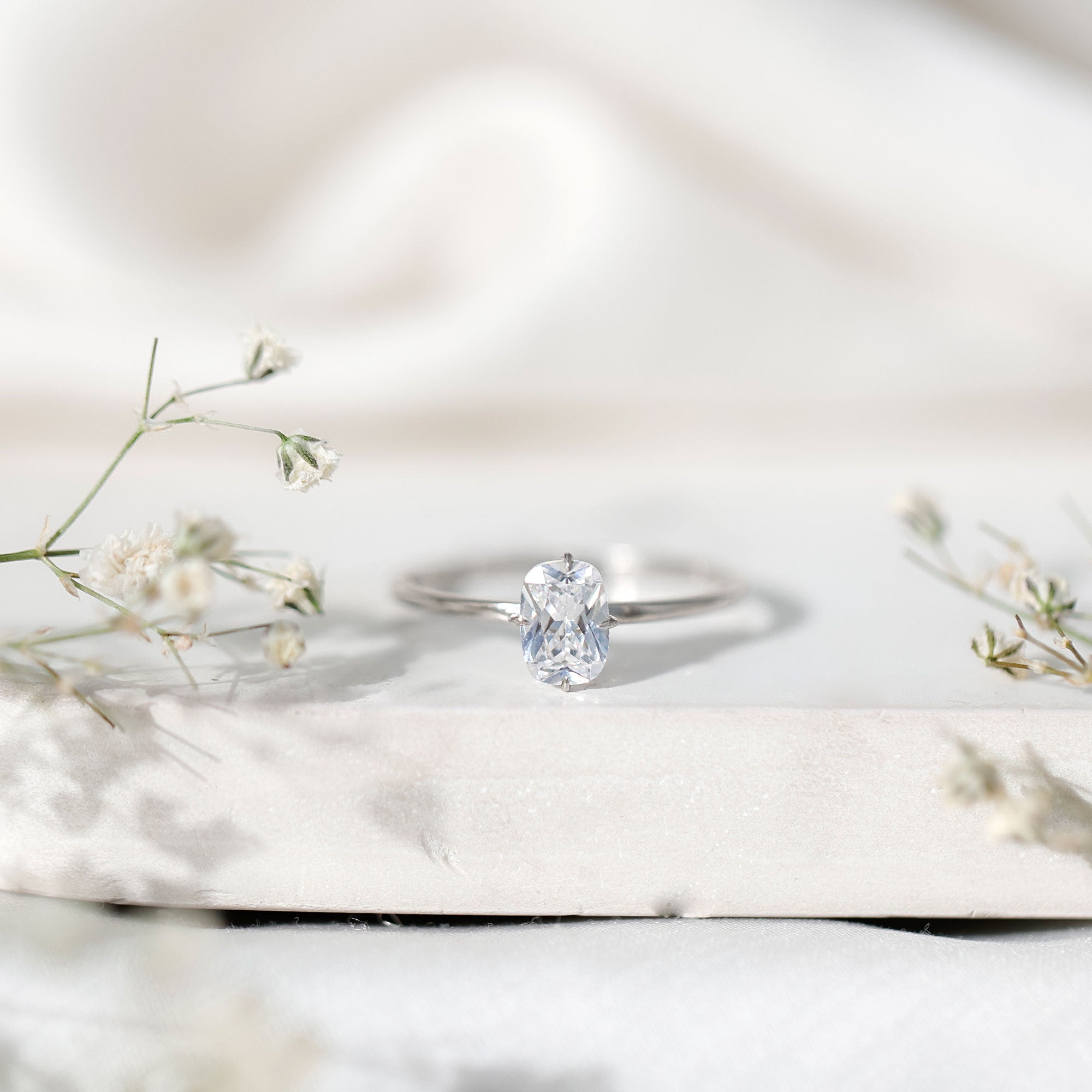 Rosec Jewels-Solitaire 1.2 Carat Elongated Cushion Cut Engagement Ring with Lab Grown Diamond