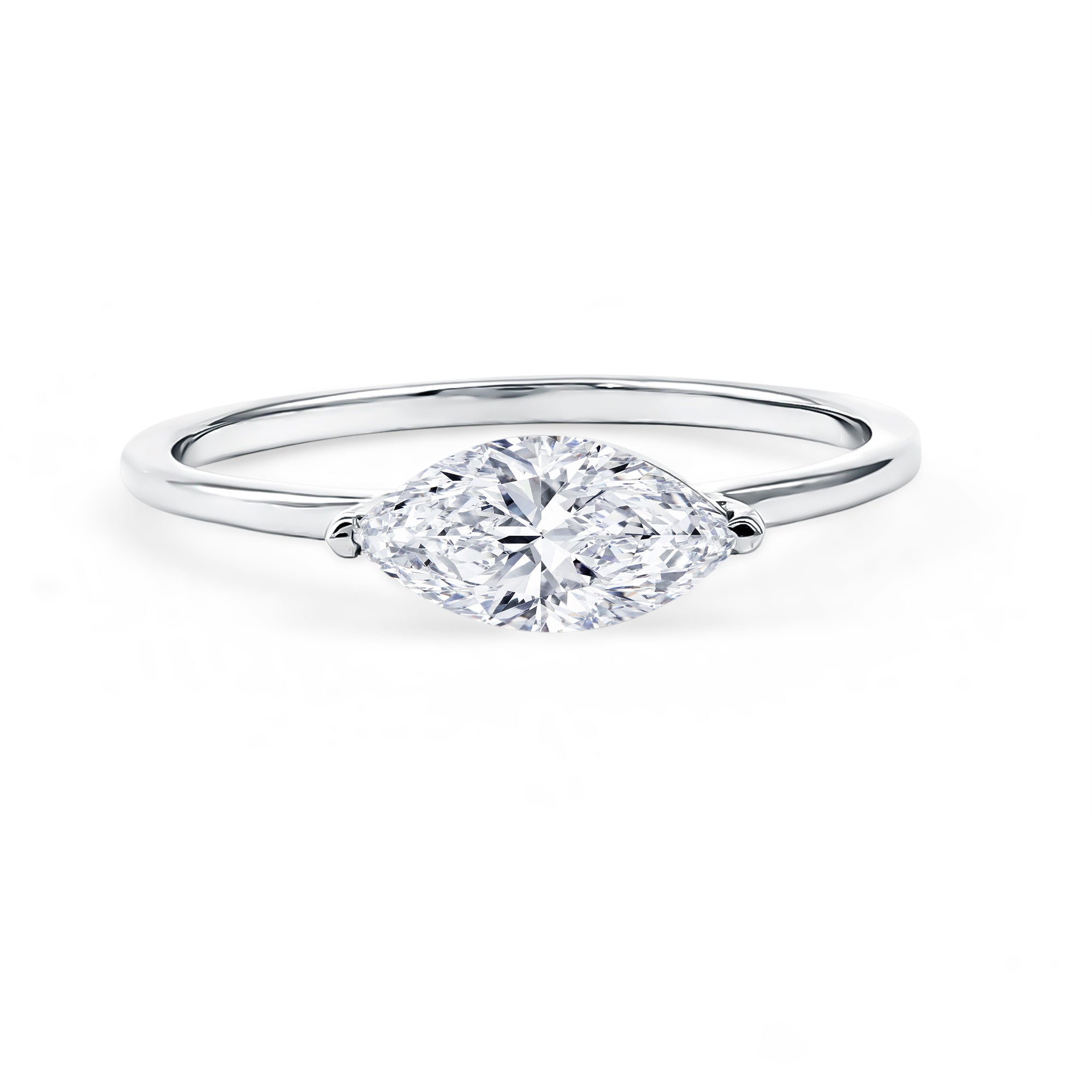 Rosec Jewels-East West Marquise Cut 1 Carat Lab Grown Diamond Solitaire Ring