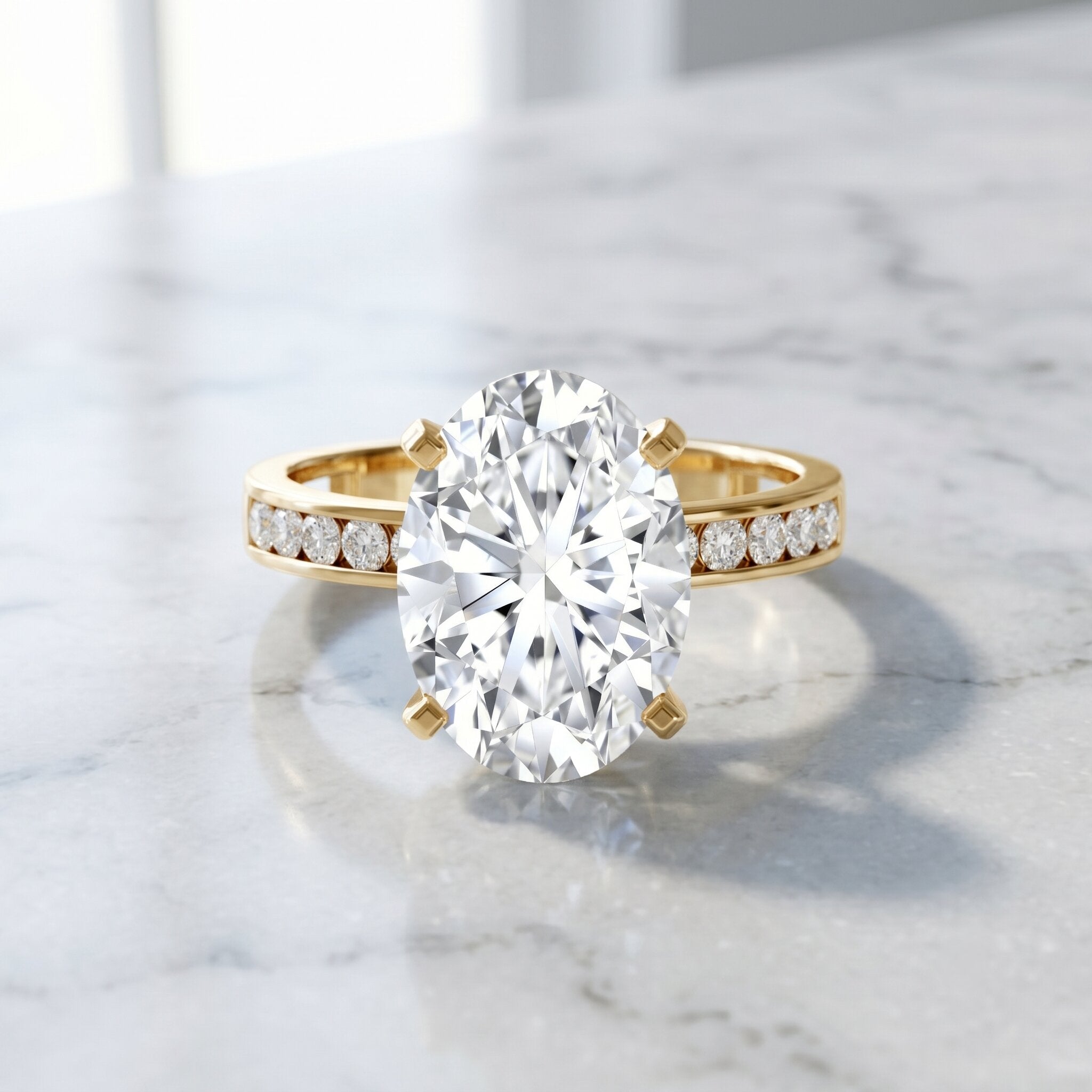 Oval Cut 5 Carat Lab Grown Diamond Big Engagement Ring with IGI Certificate Lab - ( E-VS1 ) - Rosec Jewels