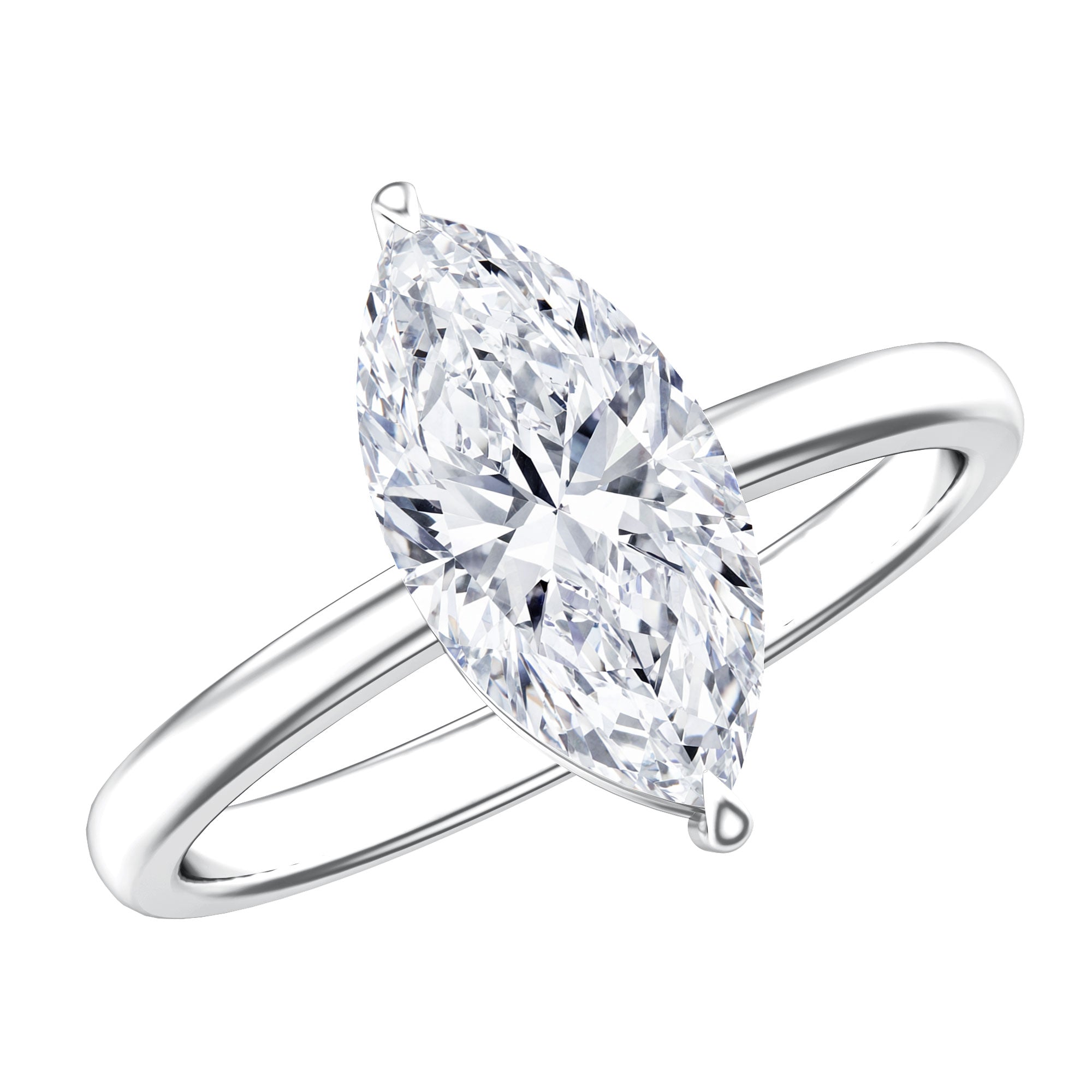 Rosec Jewels-IGI Certified Marquise Cut Lab Created Diamond Solitaire Engagement Ring 2 Carat