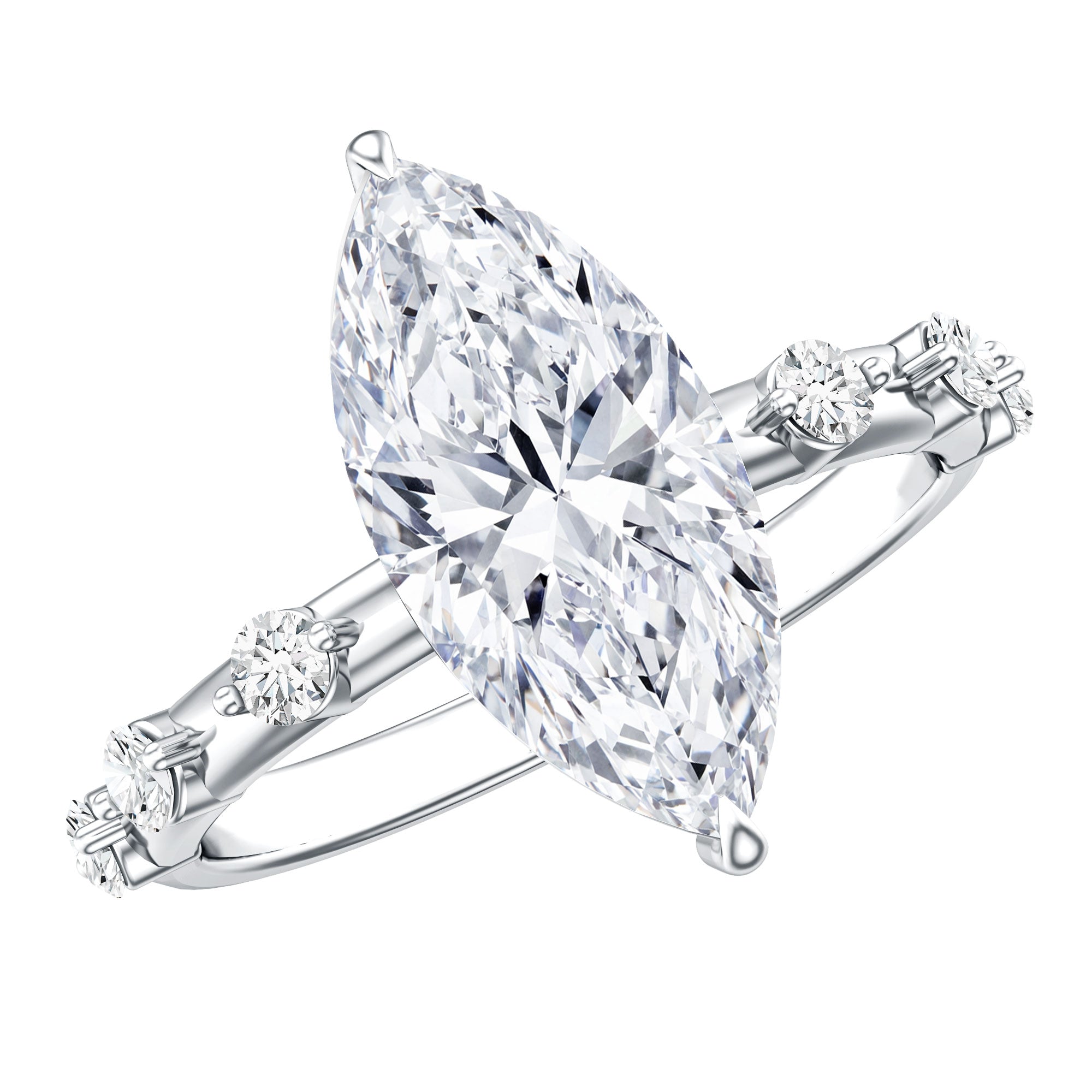 Rosec Jewels-IGI Certified Lab Grown Diamond 3 Carat Marquise Engagement Ring with Spaced Accent