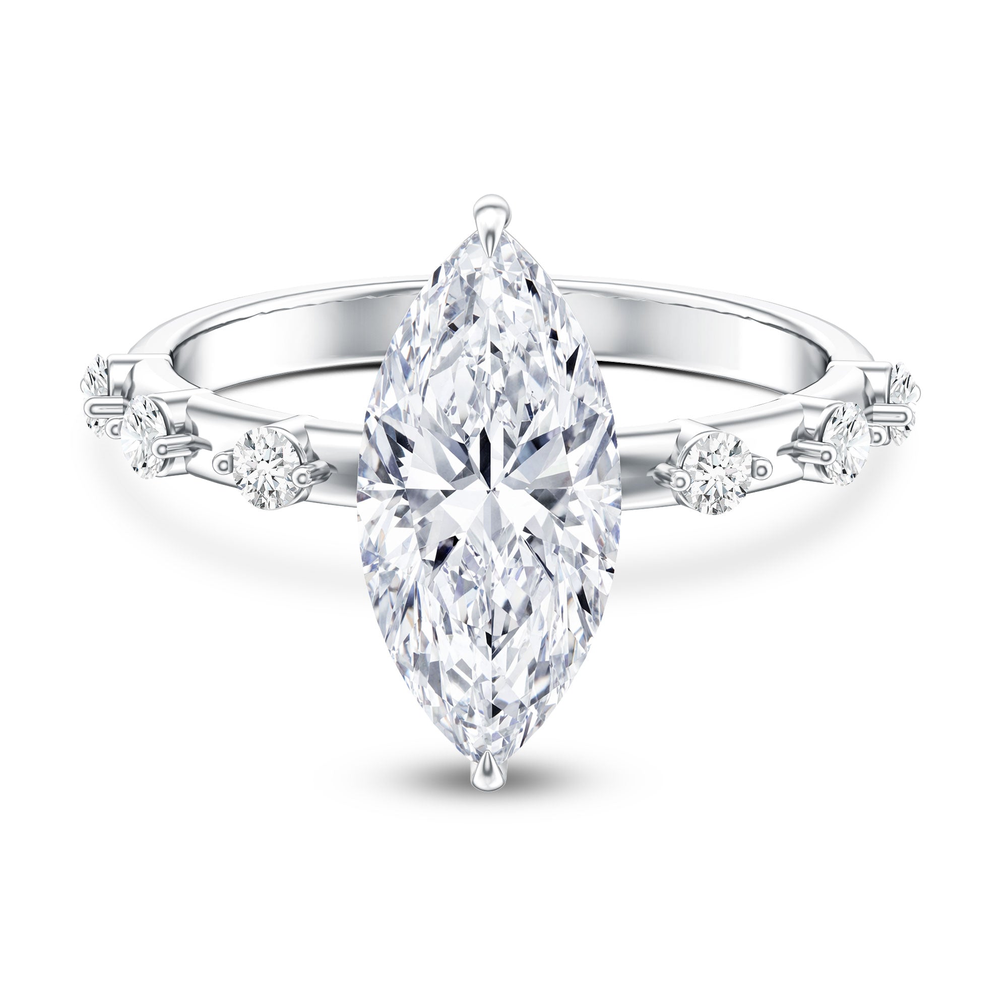 Rosec Jewels-IGI Certified Lab Grown Diamond 3 Carat Marquise Engagement Ring with Spaced Accent