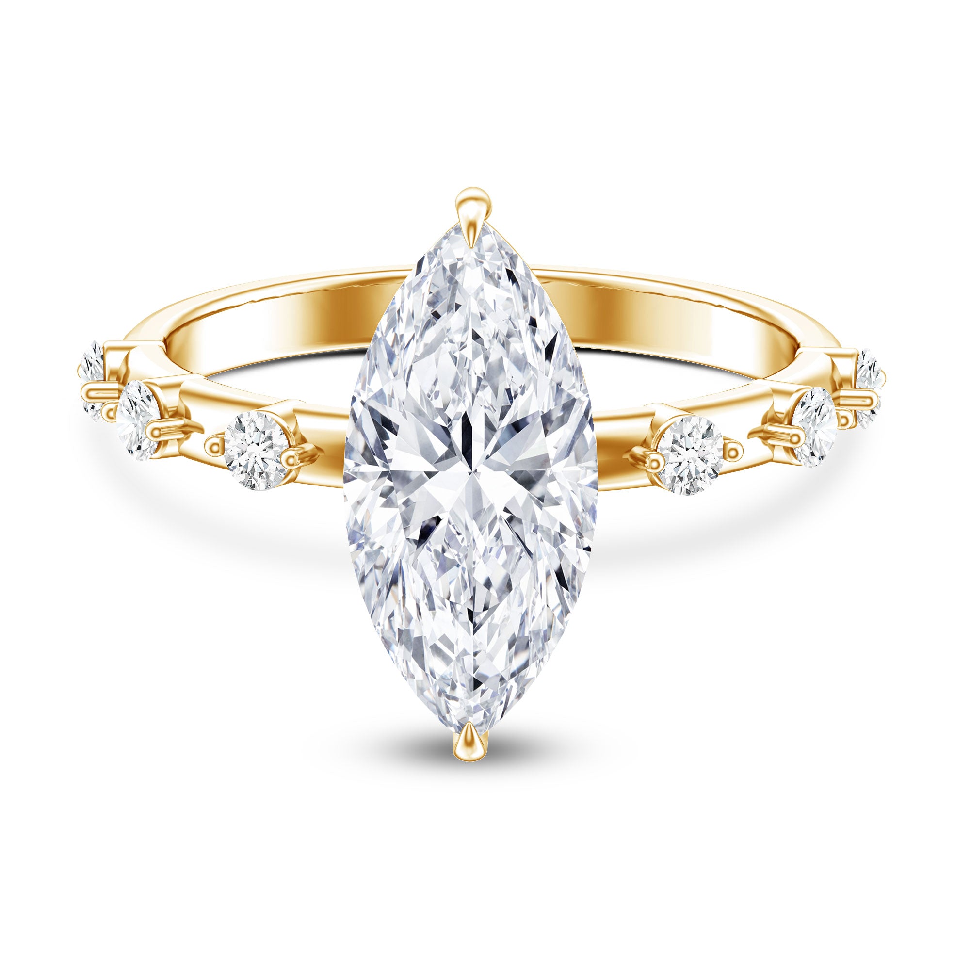 Rosec Jewels-IGI Certified Lab Grown Diamond 3 Carat Marquise Engagement Ring with Spaced Accent