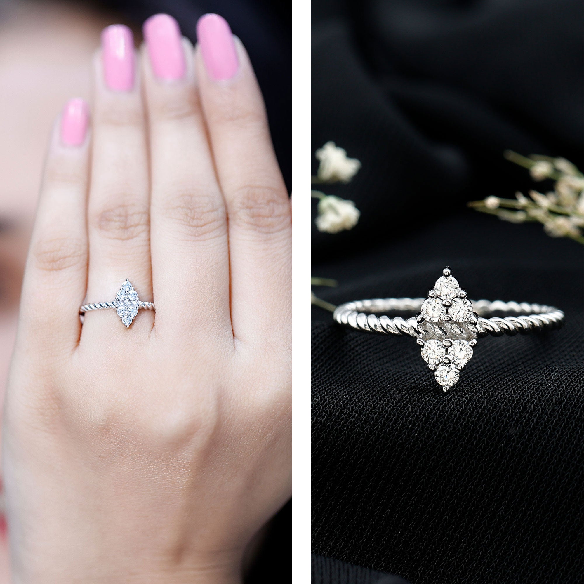 Rosec Jewels-Twin Triangle Lab Grown Diamond Engagement Ring with Twisted Band