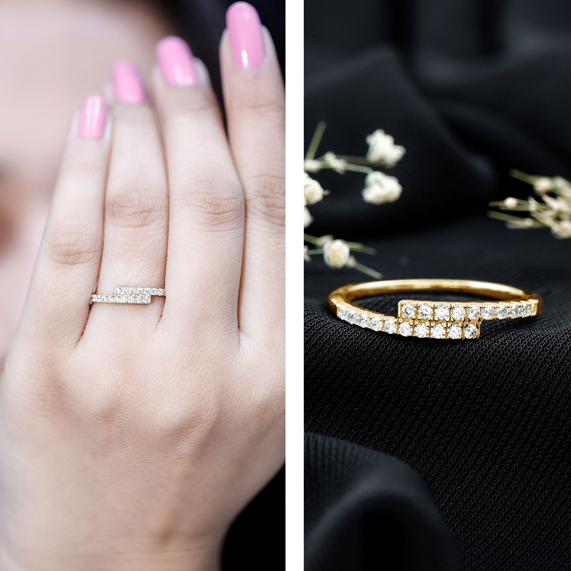 Rosec Jewels-Lab Grown Diamond Half Eternity Stackable Ring in Bypass Style