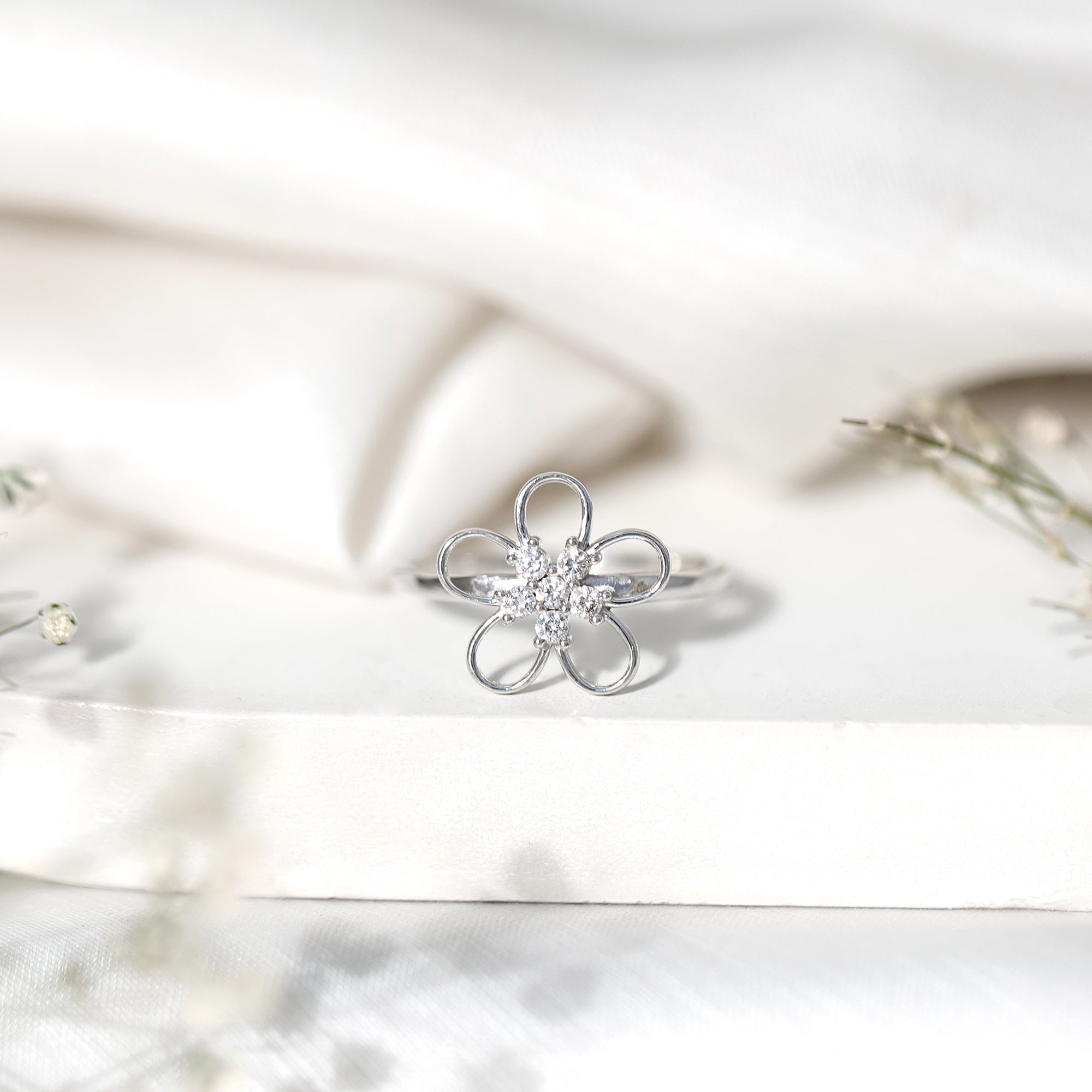 Lab Grown Certified Diamond Flower Engagement Ring for Women Lab - ( EF-VS ) - Rosec Jewels