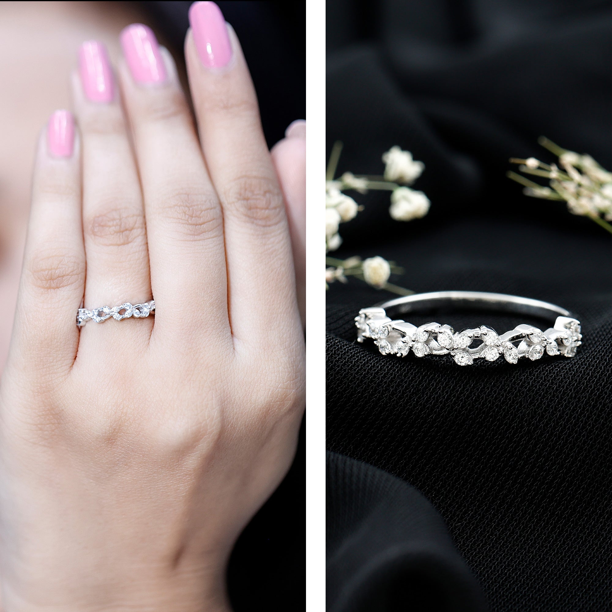 Lab Grown Diamond Leaf Half Eternity Ring with Certificate Lab - ( EF-VS ) - Rosec Jewels