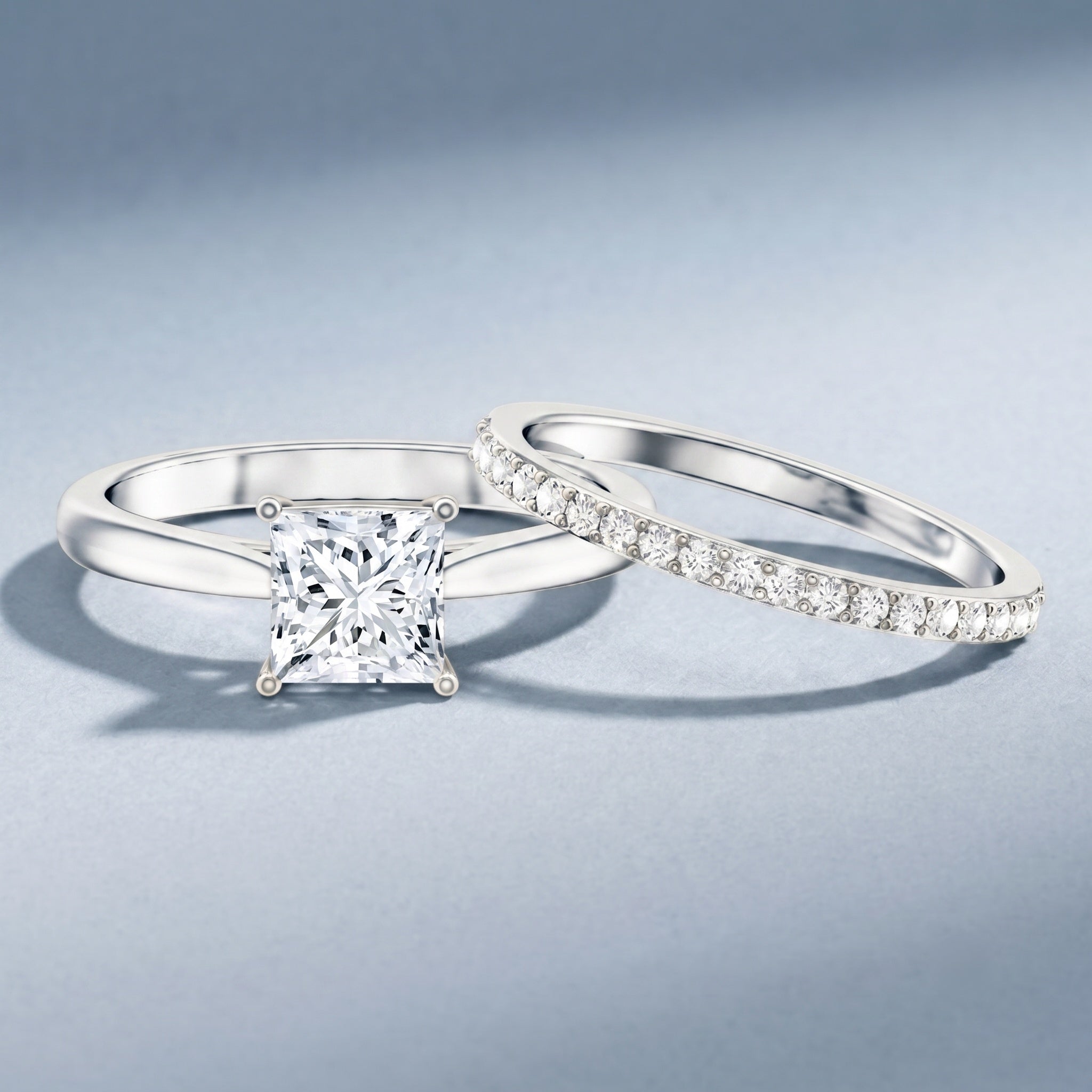 IGI Certified 1 Carat Princess Cut Lab Grown Diamond Solitaire Bridal Ring Set Lab - ( EF-VS ) - Rosec Jewels