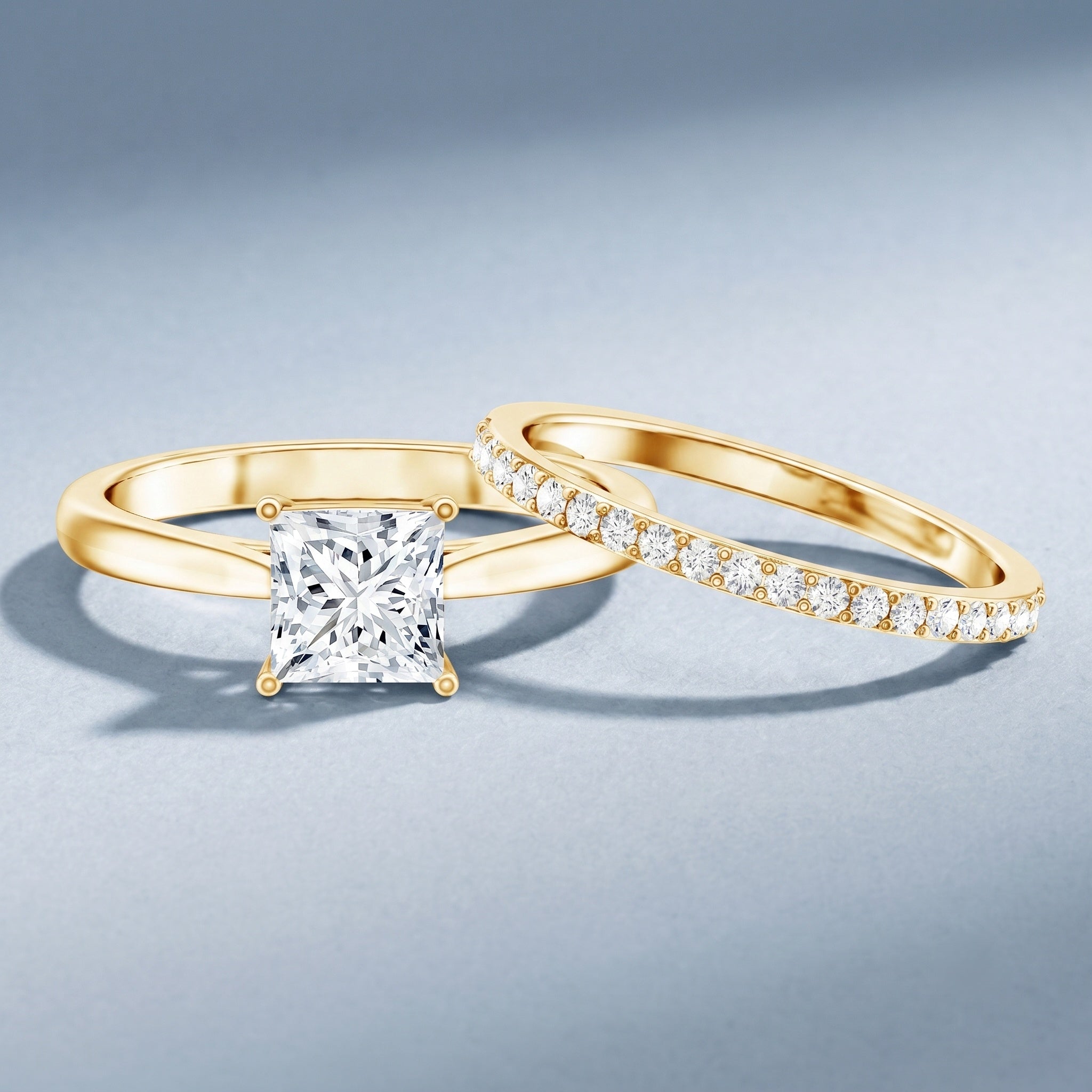 IGI Certified 1 Carat Princess Cut Lab Grown Diamond Solitaire Bridal Ring Set Lab - ( EF-VS ) - Rosec Jewels