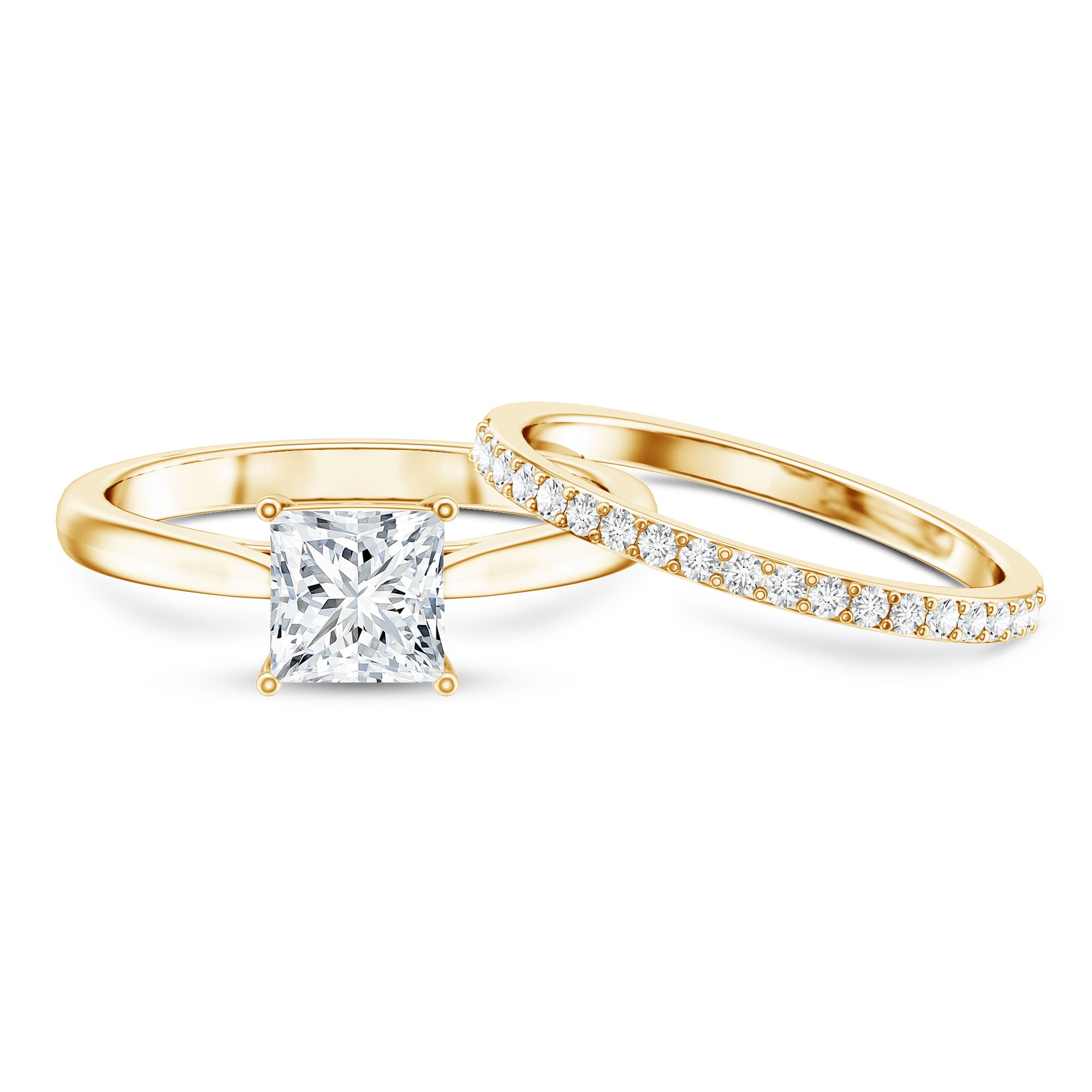 Rosec Jewels-IGI Certified 1 Carat Princess Cut Lab Grown Diamond Solitaire Bridal Ring Set