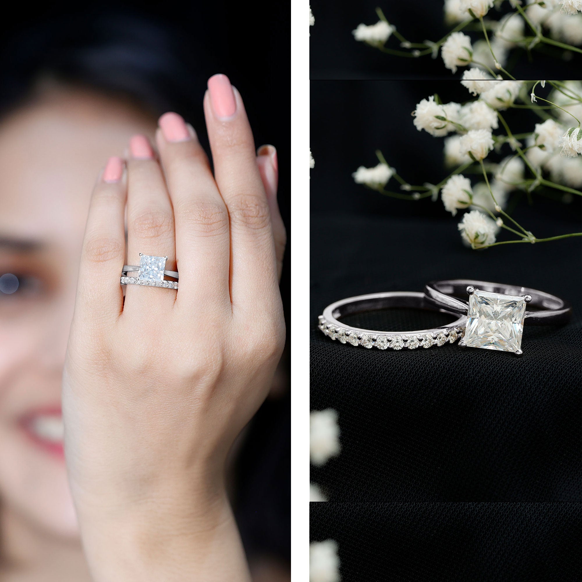 Rosec Jewels-IGI Certified 2 Carat Lab Grown Diamond Princess Cut Engagement Ring With Wedding Band