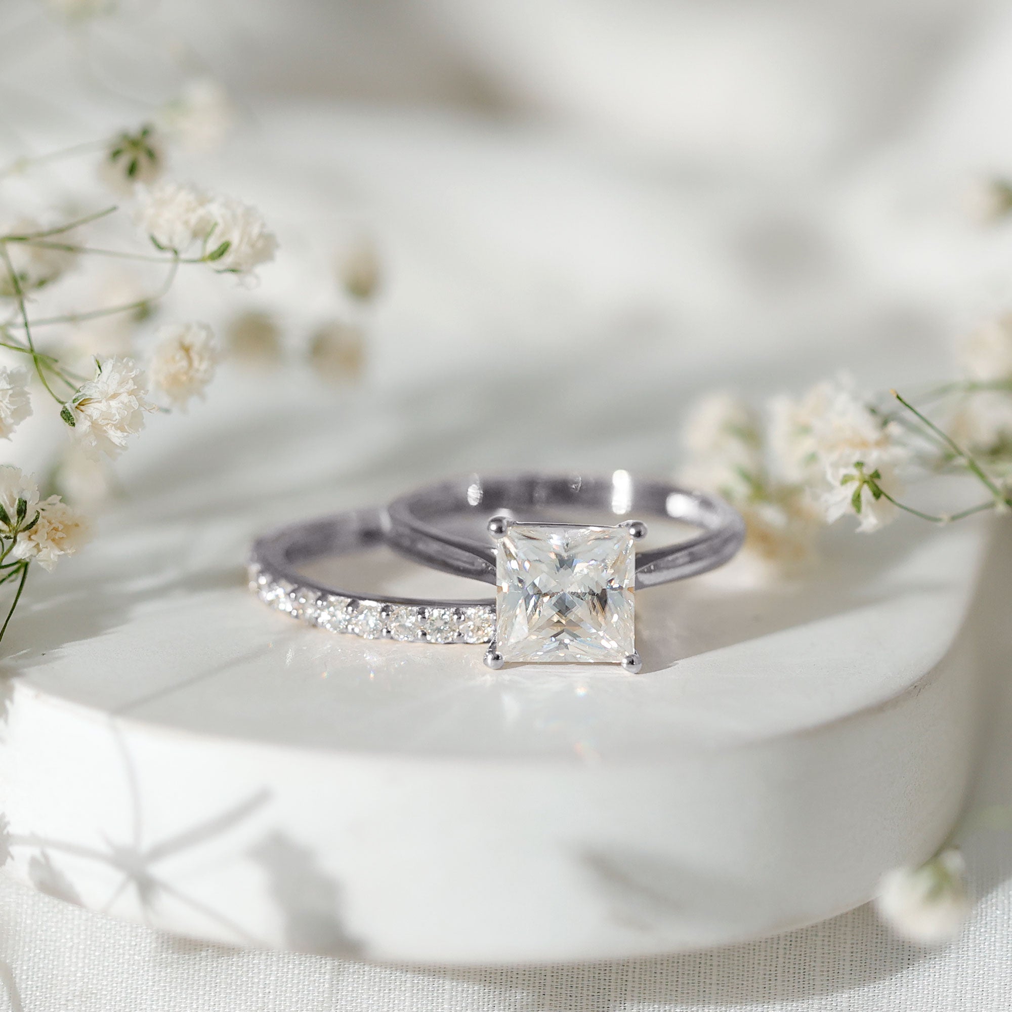 Rosec Jewels-IGI Certified 3 Carat Lab Grown Diamond Princess Cut Wedding Ring Set for Women