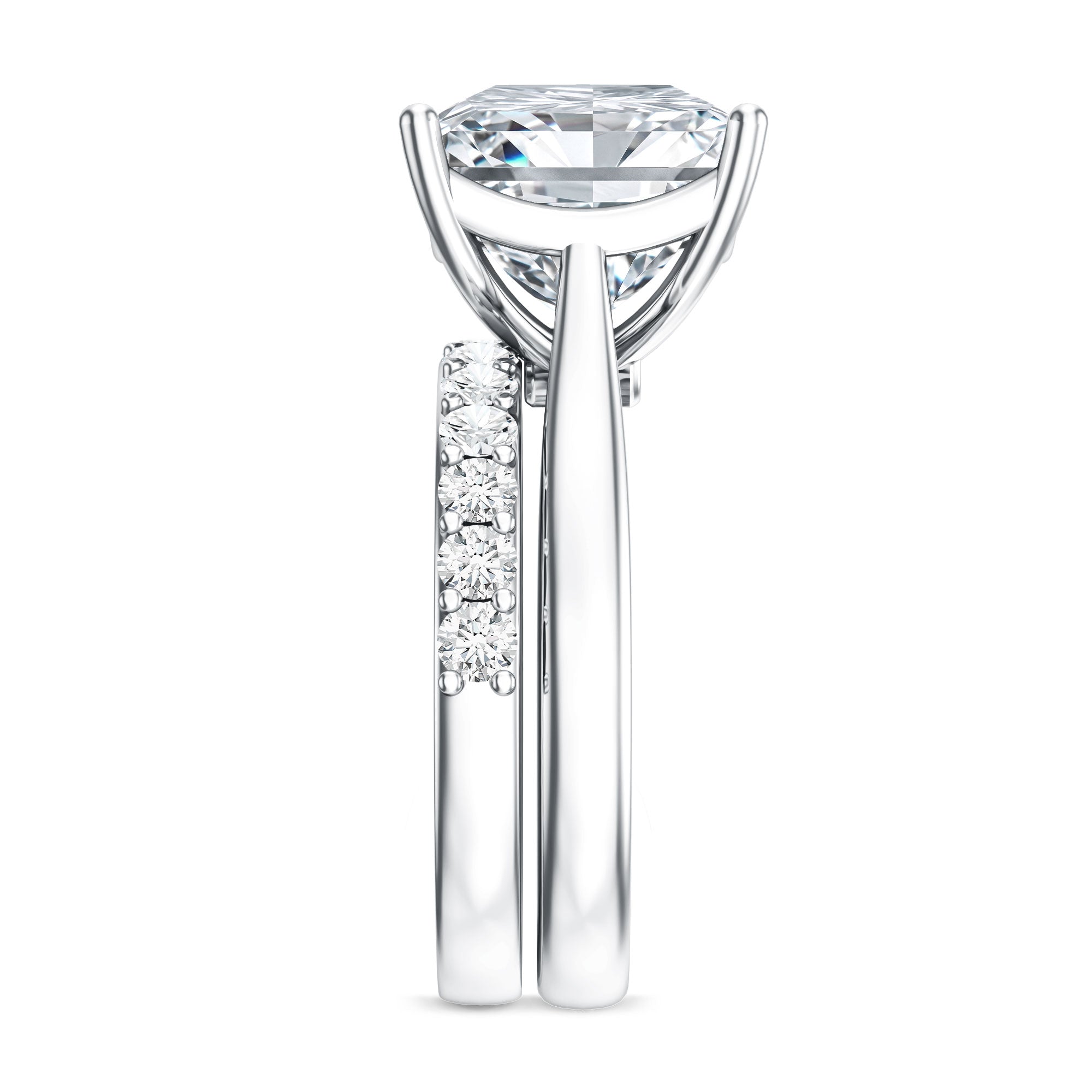 Rosec Jewels-IGI Certified 4 Carat Princess Cut Lab Grown Diamond Solitaire Wedding Ring Set