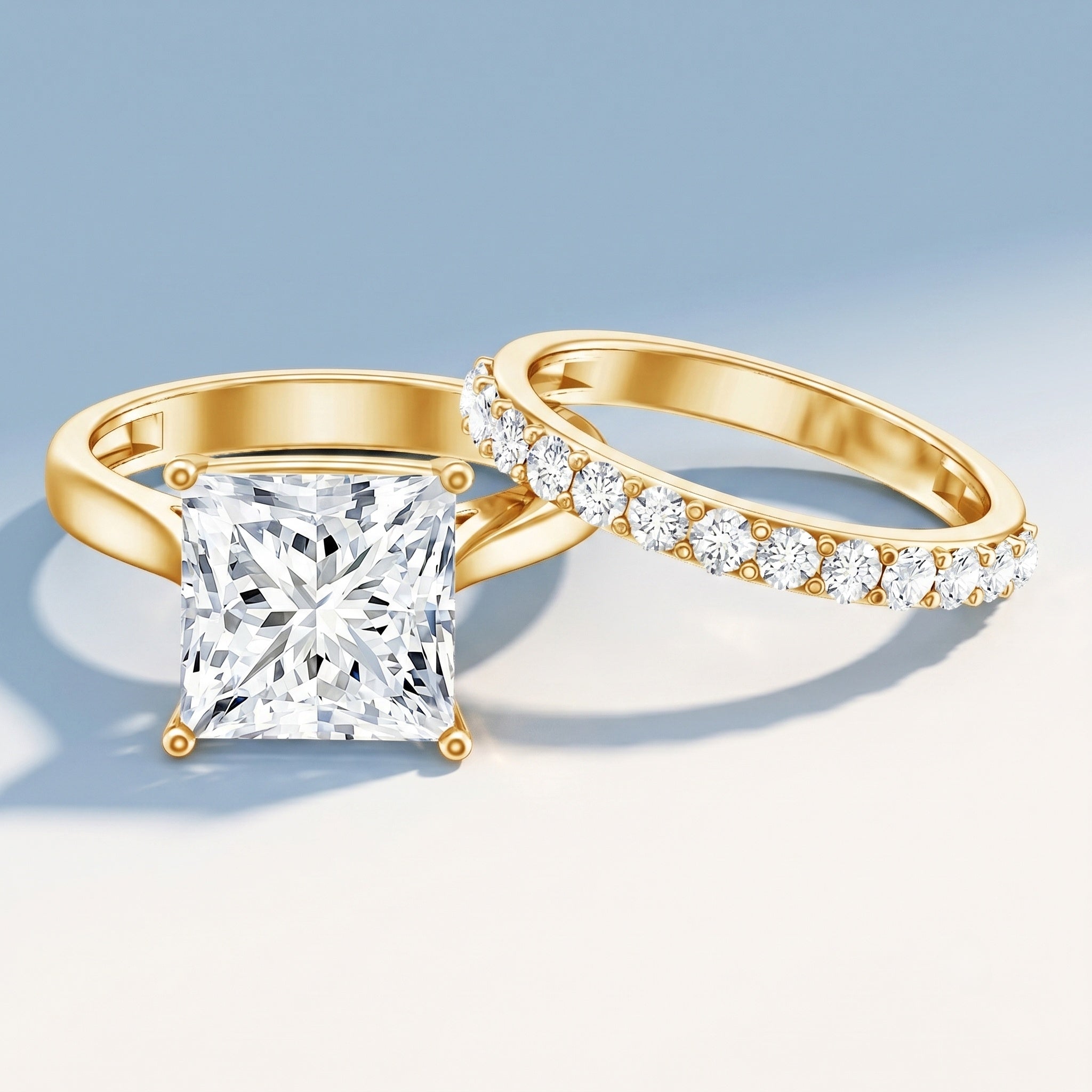 5 Carat Huge Lab Grown Diamond Princess Cut Engagement Ring Set with IGI Certificate Lab - ( E-VS1 ) - Rosec Jewels