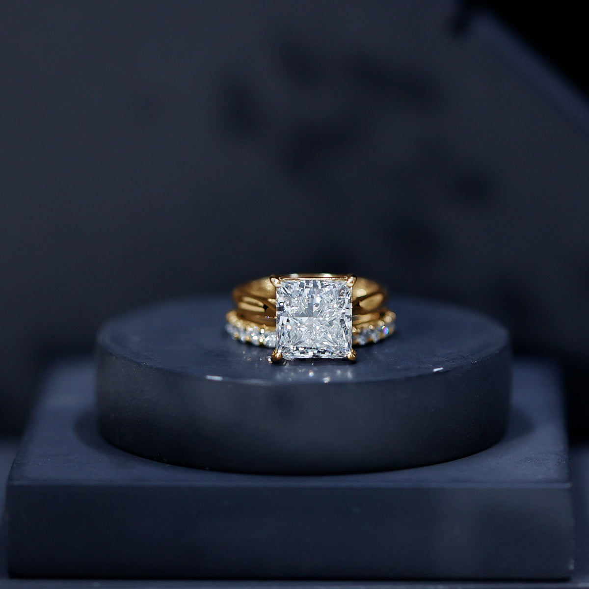5 Carat Huge Lab Grown Diamond Princess Cut Engagement Ring Set with IGI Certificate Lab - ( E-VS1 ) - Rosec Jewels