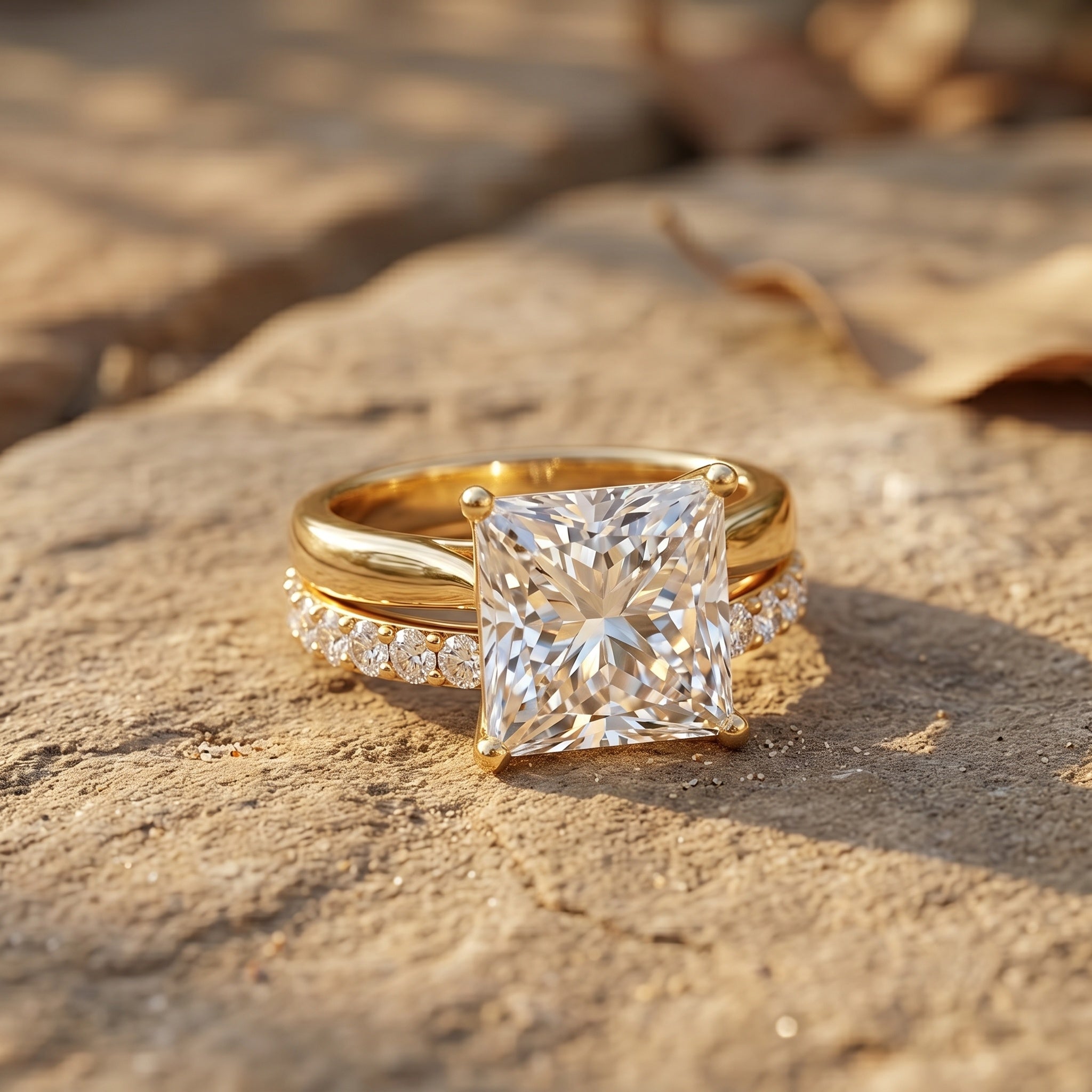 5 Carat Huge Lab Grown Diamond Princess Cut Engagement Ring Set with IGI Certificate Lab - ( E-VS1 ) - Rosec Jewels