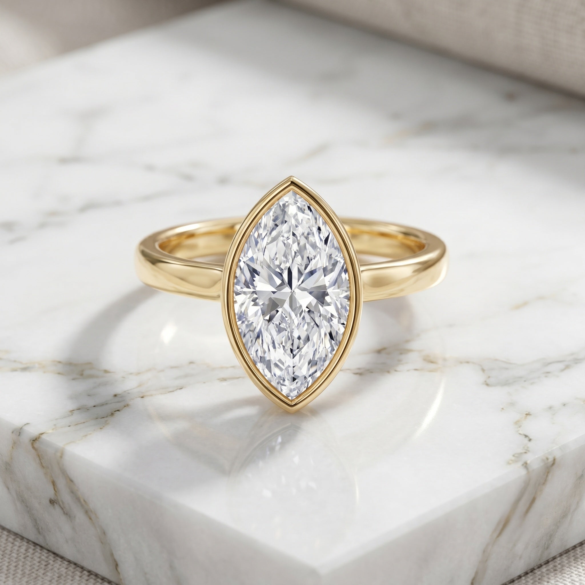 4 Carat Marquise Cut Lab Grown Diamond Bezel Engagement Ring with IGI Certificate Lab - ( E-VS1 ) - Rosec Jewels