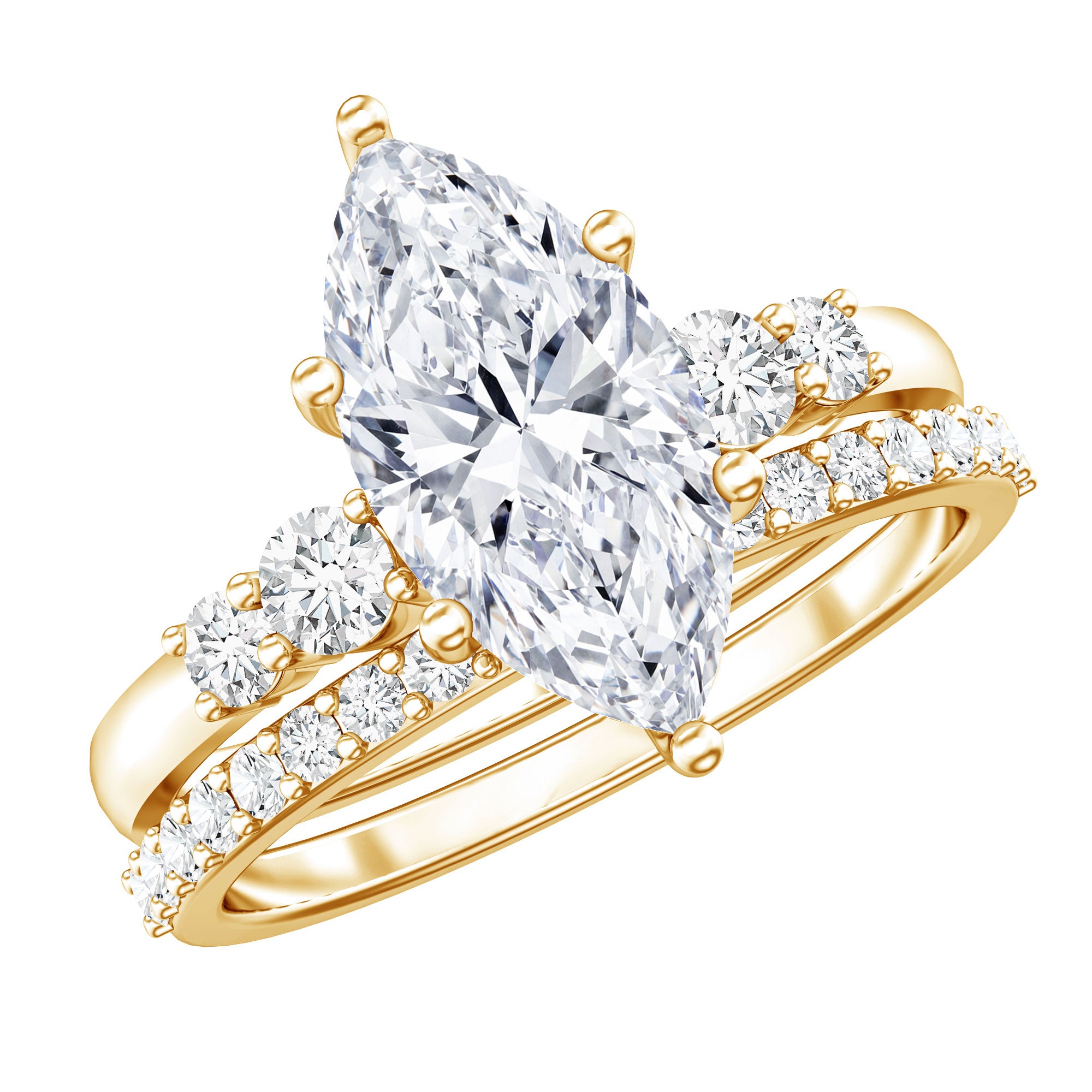 Rosec Jewels-2 Carat Marquise Cut Bridal Ring Set with IGI Certified Lab Grown Diamond