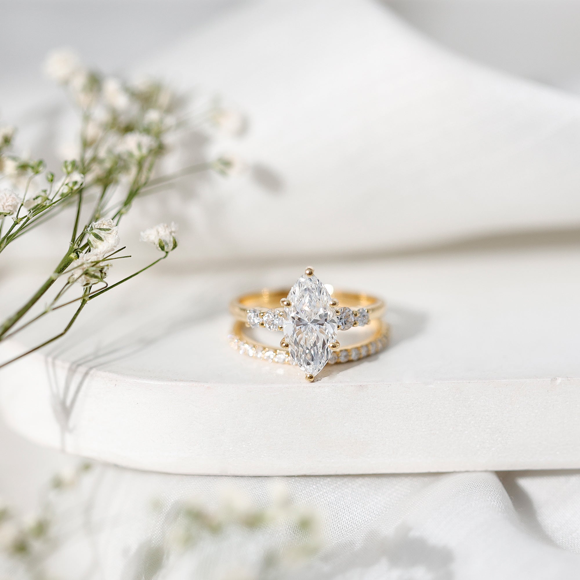 2 Carat Marquise Cut Bridal Ring Set with IGI Certified Lab Grown Diamond Lab - ( E-VS1 ) - Rosec Jewels