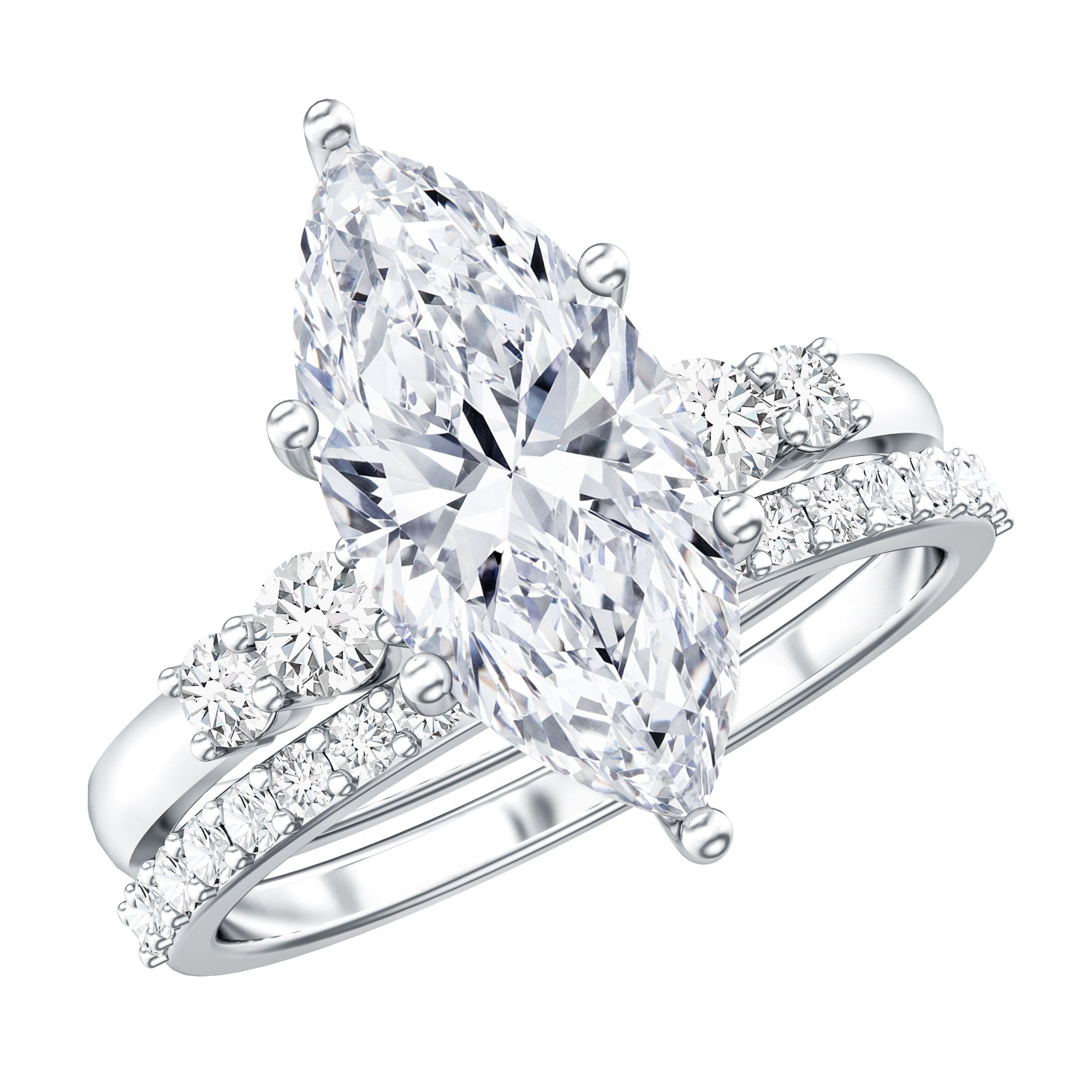 IGI Certified 3 Carat Lab Grown Diamond Marquise Bridal Wedding Ring Set Lab - ( E-VS1 ) - Rosec Jewels